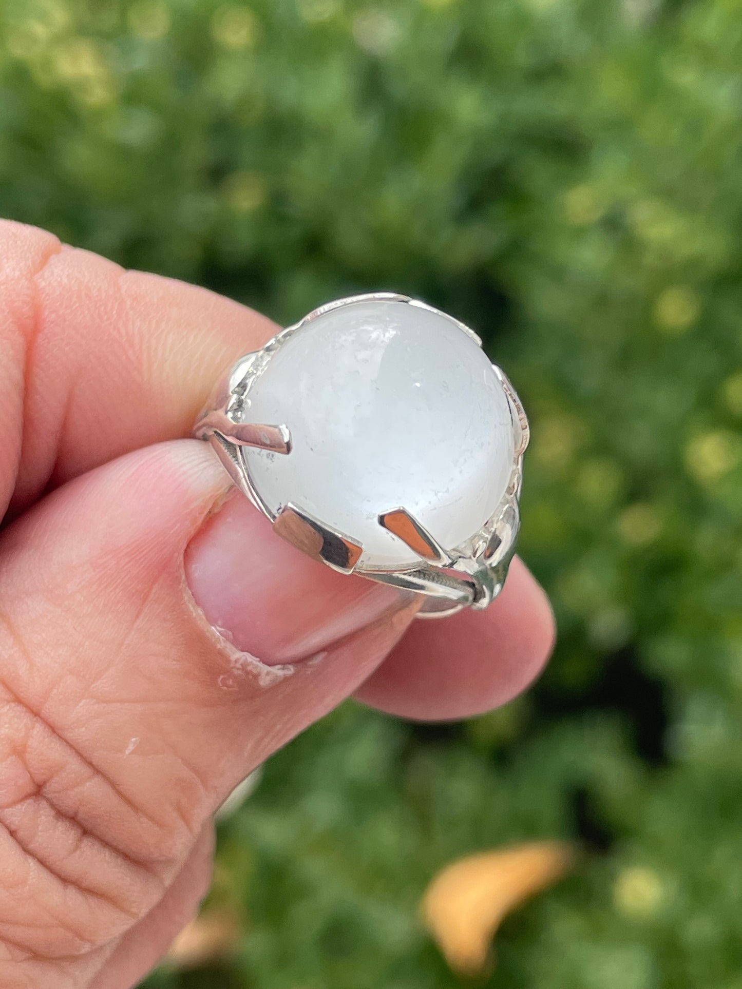 925 Sterling Silver Crystal Moonstone Dome Ring