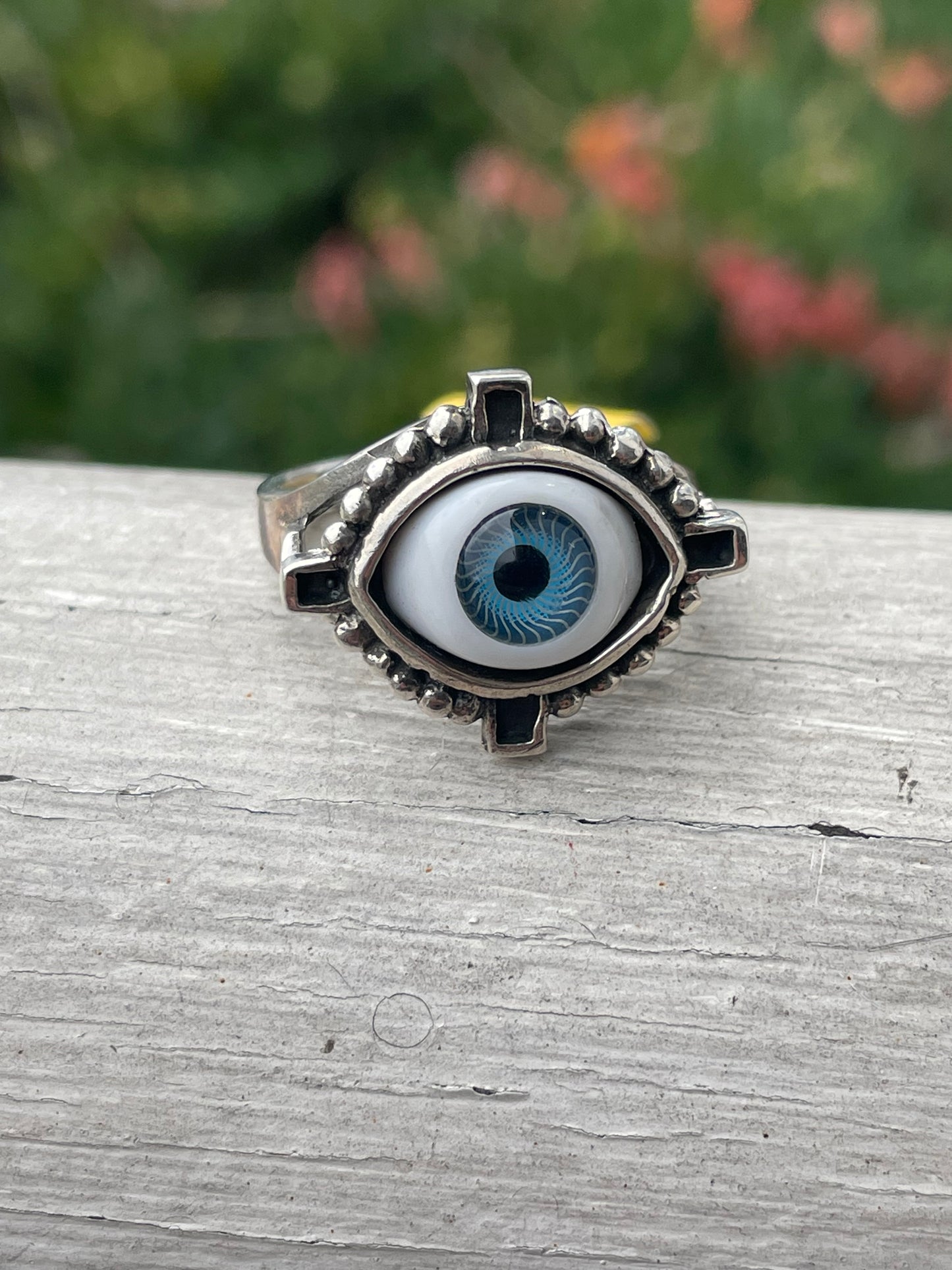 925 Sterling Silver All Seeing Eye Ball Ring sz 9