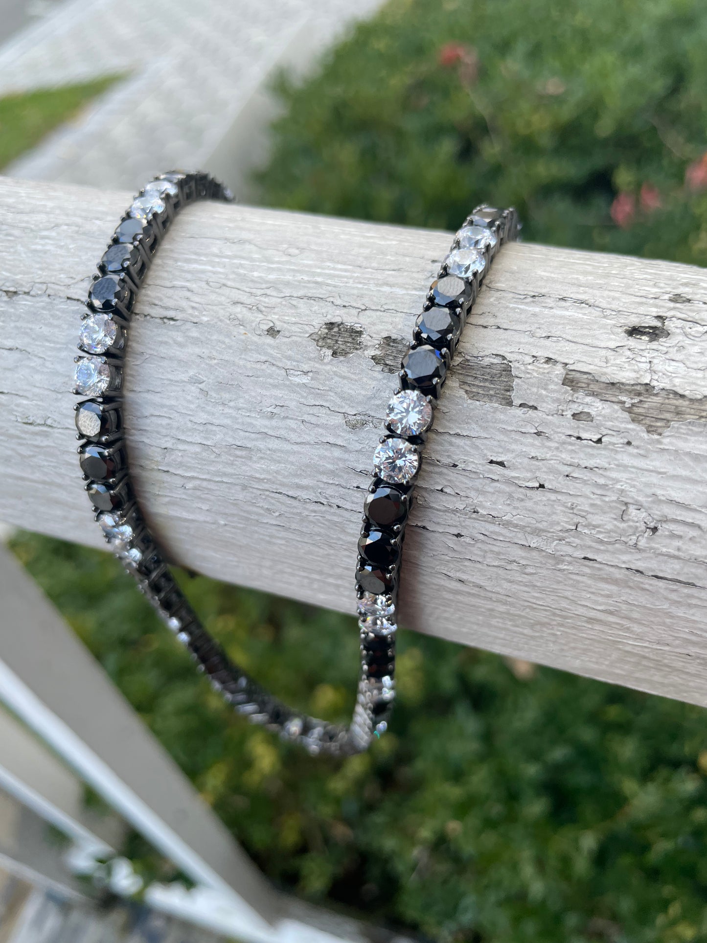 925 Oxidized Sterling Silver Black & White Zirconia Tennis Choker Necklace