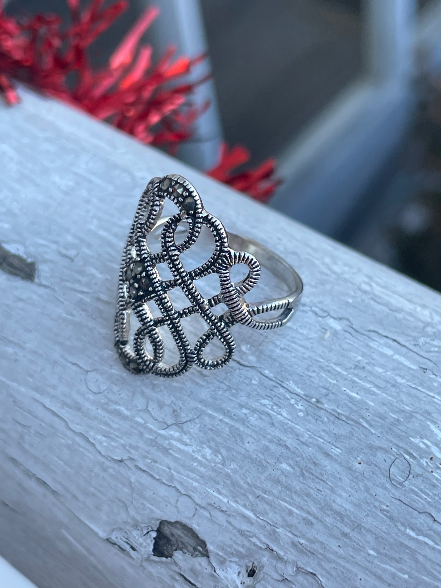 925 Sterling Silver Infinite Wisdom Marcasite Filigree Infinity Ring