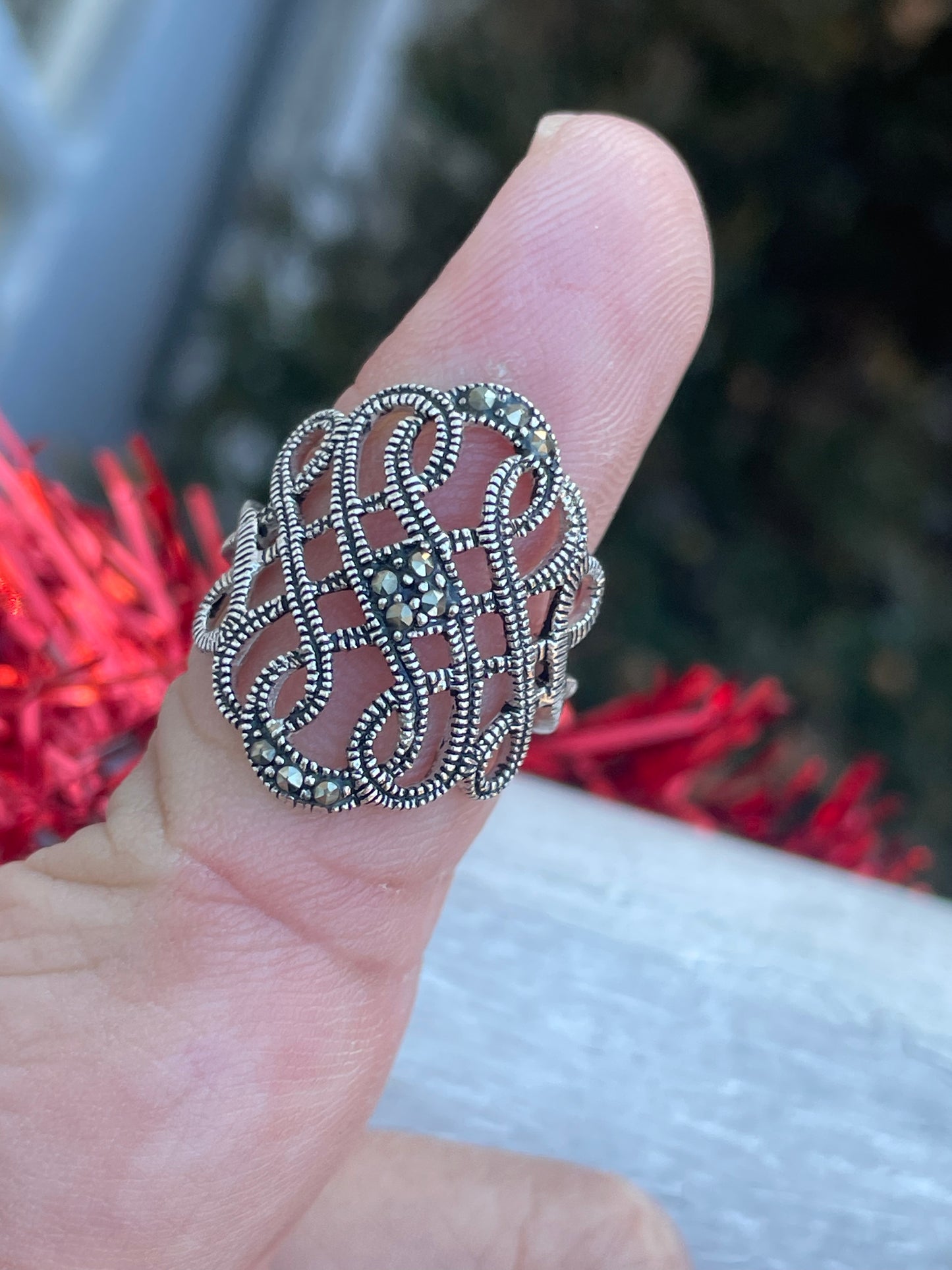 925 Sterling Silver Infinite Wisdom Marcasite Filigree Infinity Ring