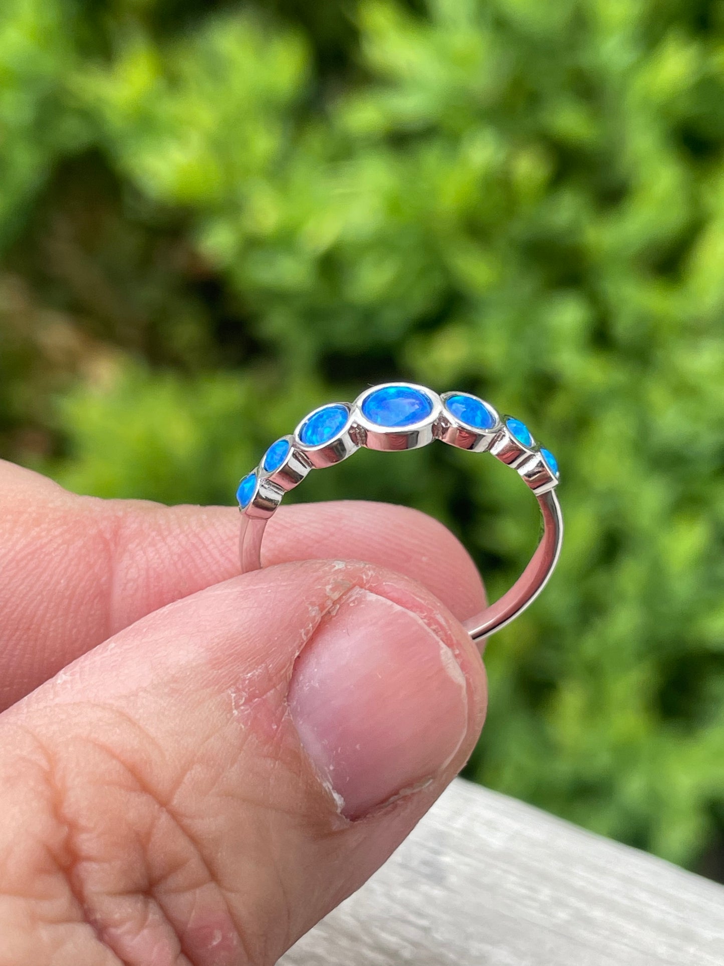925 Sterling Silver Blue Opal Band Ring