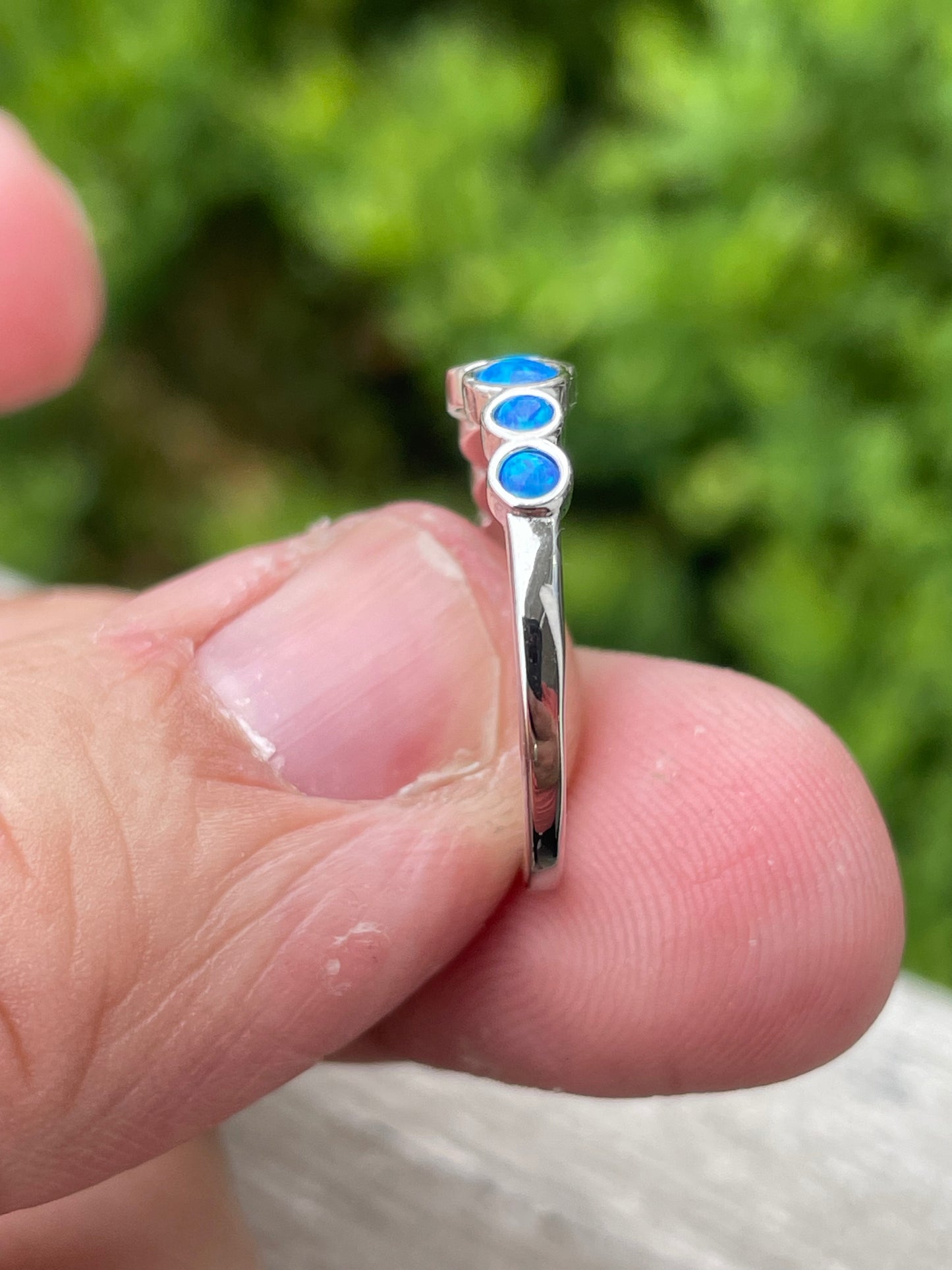 925 Sterling Silver Blue Opal Band Ring