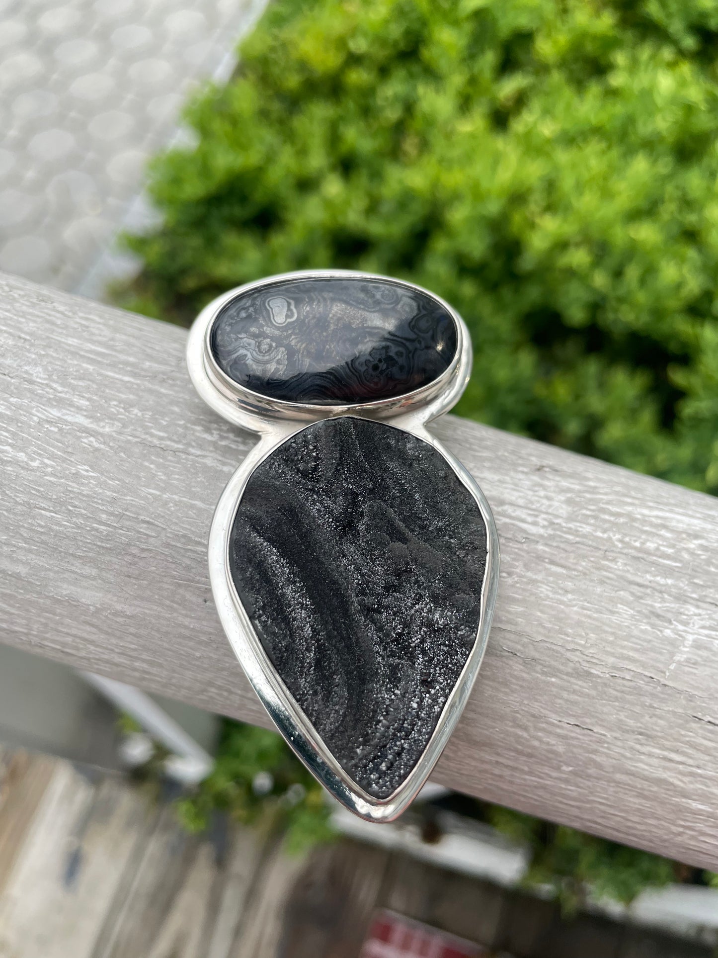 Designer Chris Bales Elligators 925 Sterling Silver Black Druzy & Onyx Pin Pendant