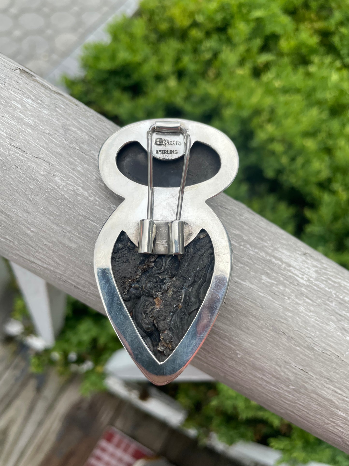 Designer Chris Bales Elligators 925 Sterling Silver Black Druzy & Onyx Pin Pendant