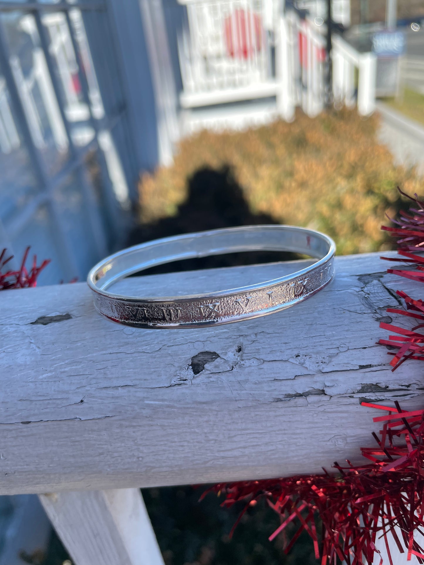 925 Sterling Silver Roman Numeral Bangle Bracelet