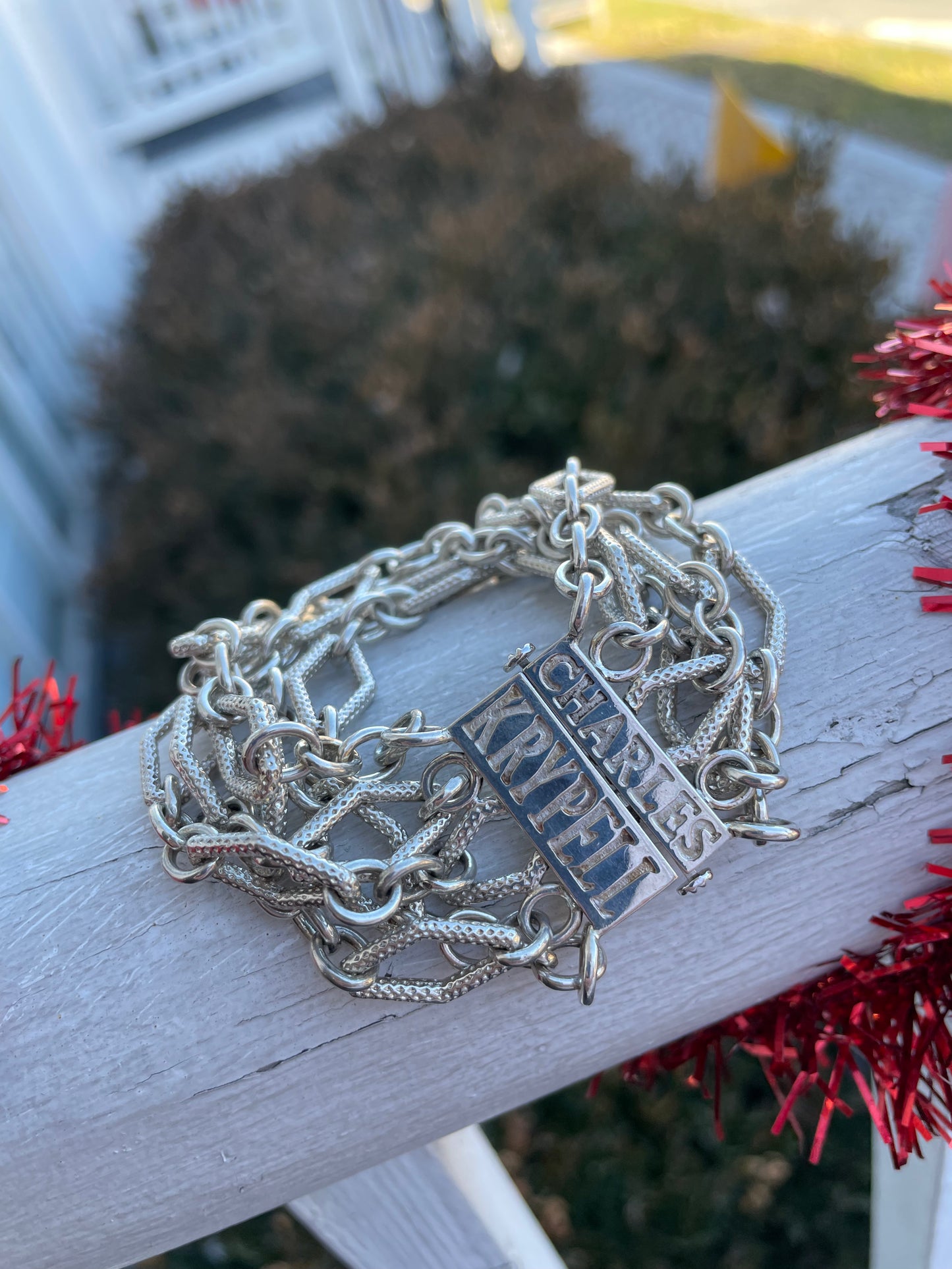 Designer Charles Krypell 925 Sterling Silver & 18k Gold Melee Link Bracelet