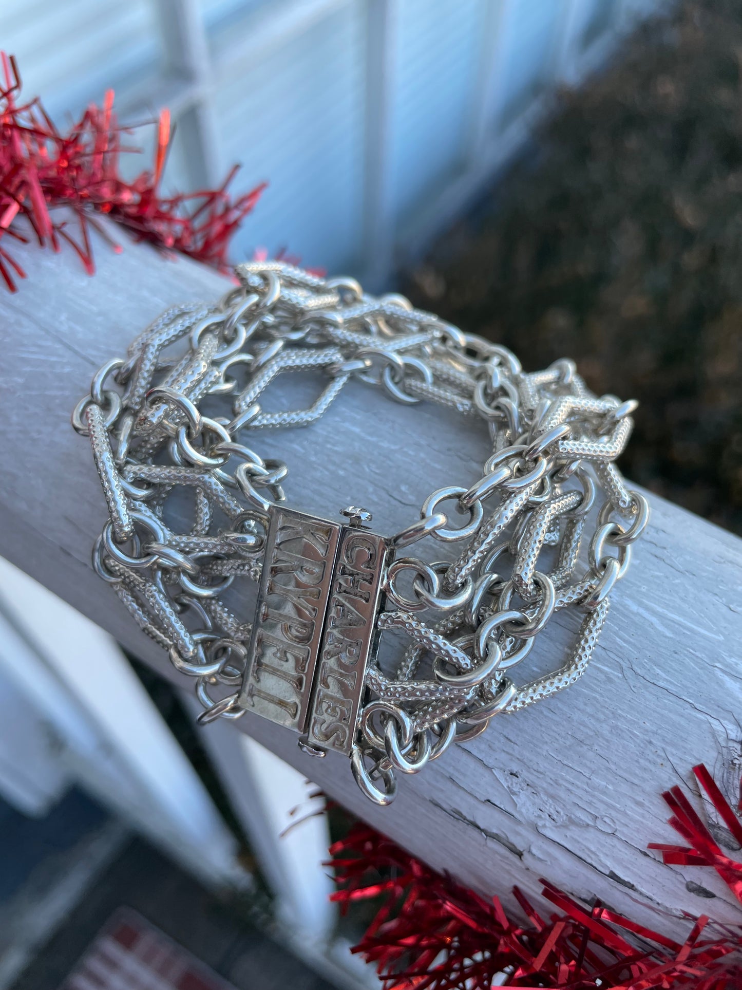 Designer Charles Krypell 925 Sterling Silver & 18k Gold Melee Link Bracelet