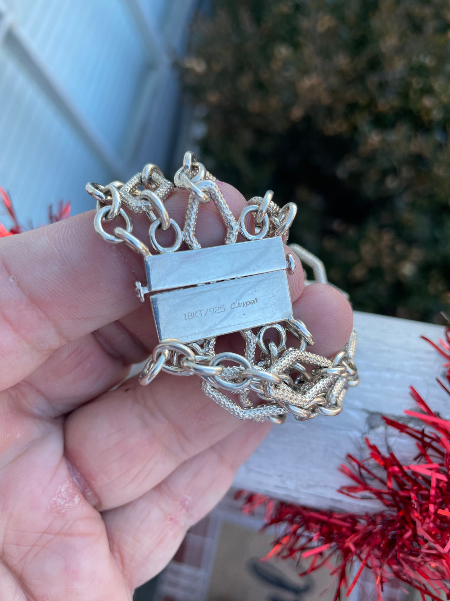 Designer Charles Krypell 925 Sterling Silver & 18k Gold Melee Link Bracelet