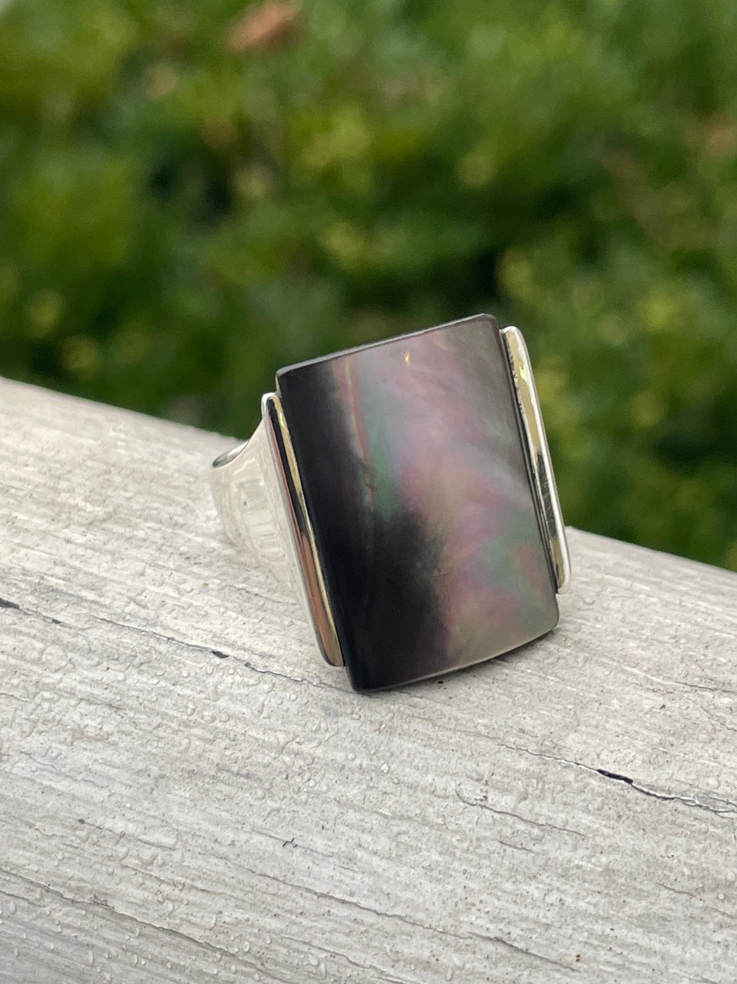 925 Sterling Silver Dyed Mother of Pearl Rectangular Statement Ring