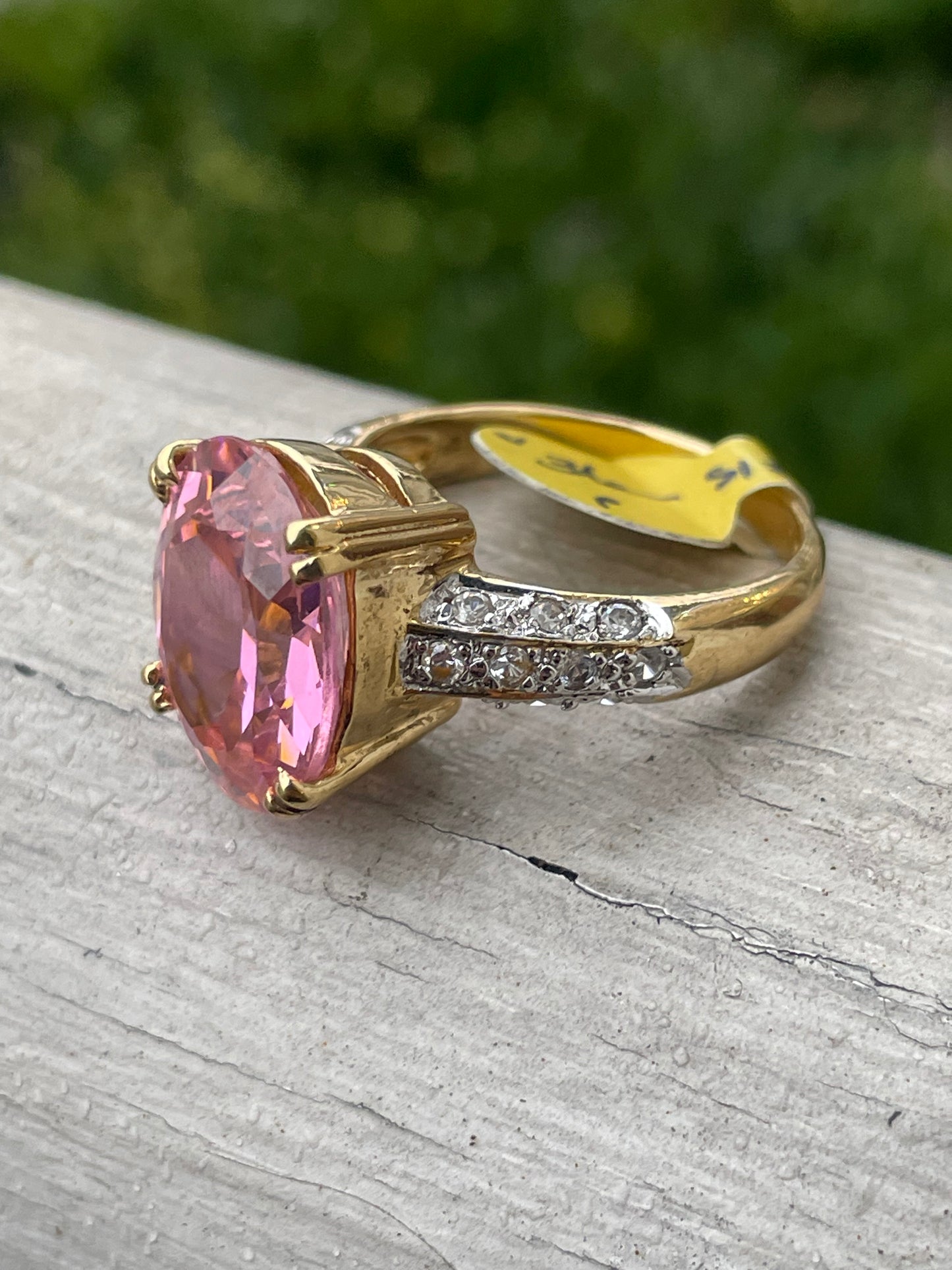 925 Sterling Silver Vermeil Large Oval Pink Ice & Cz statement ring