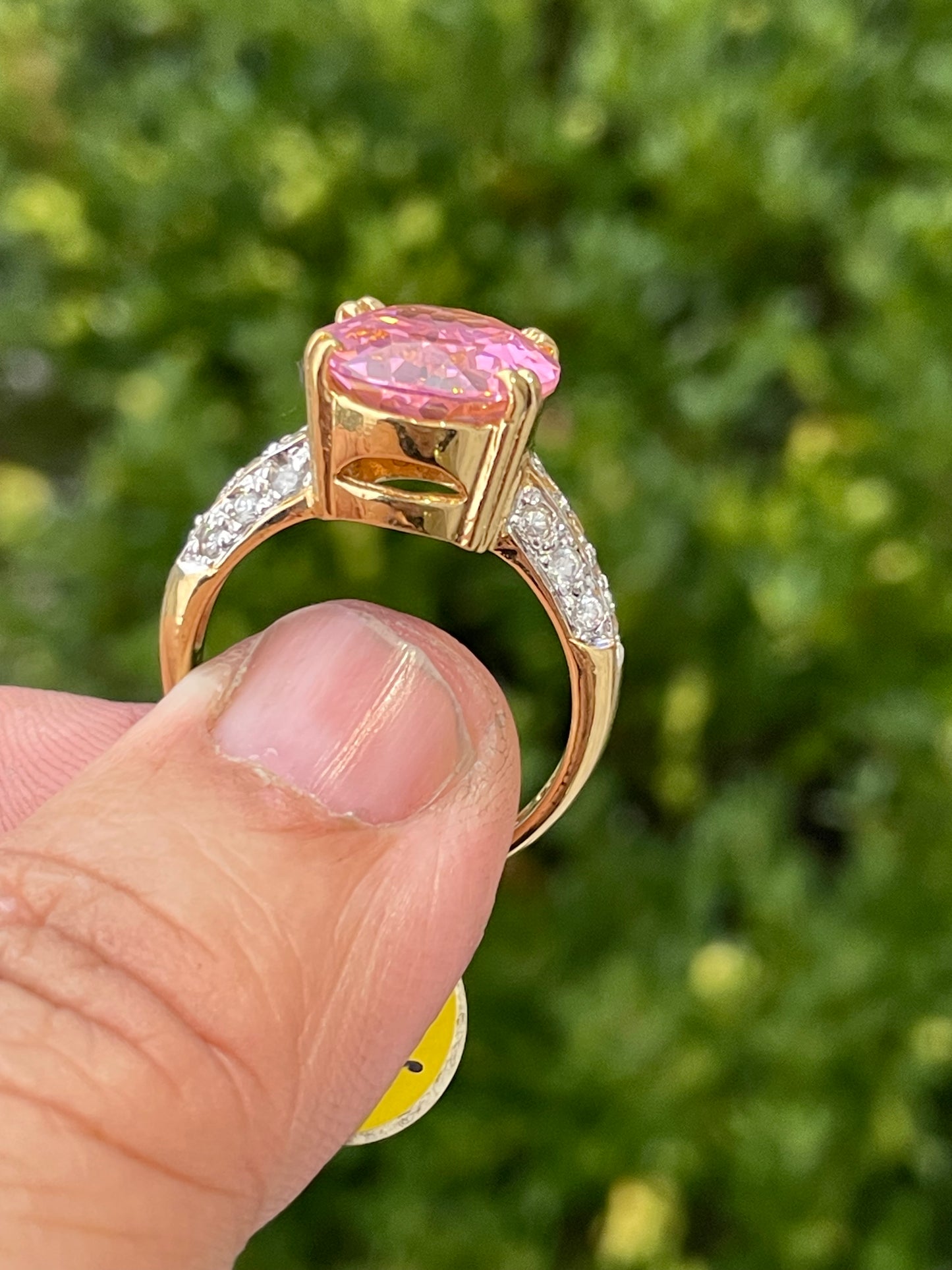 925 Sterling Silver Vermeil Large Oval Pink Ice & Cz statement ring
