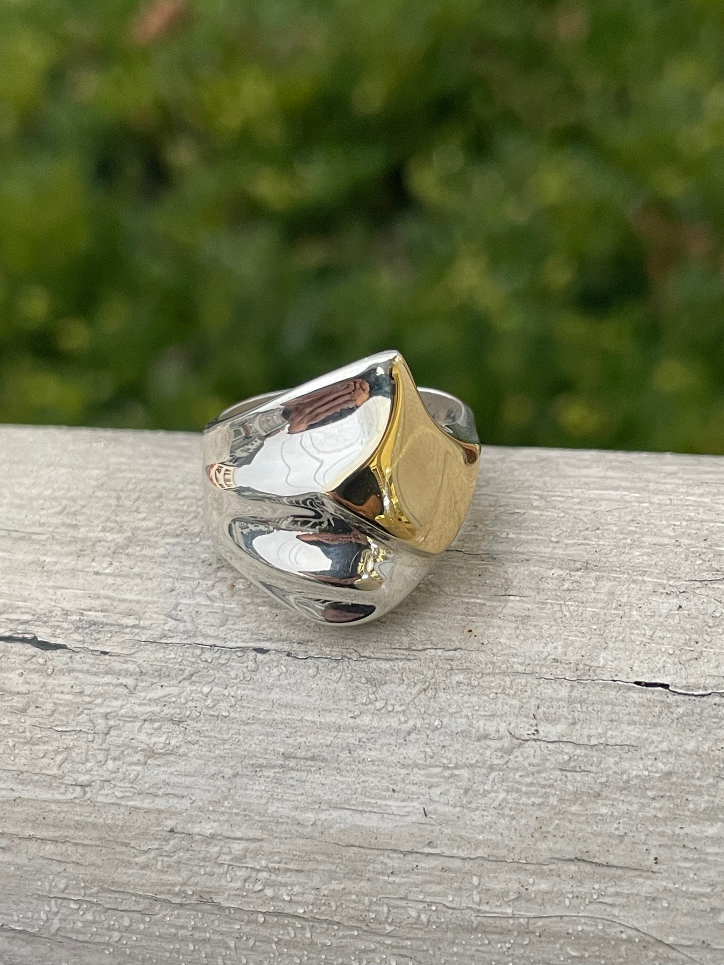 925 & 18k Gold Abstract Modernist Designer Ring
