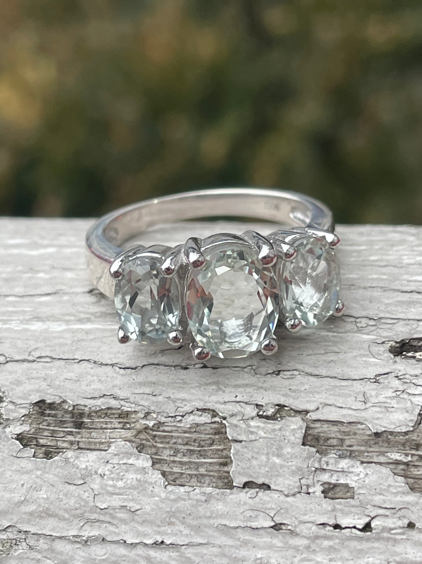 925 Sterling Silver Past Present Future Praisolite Ring