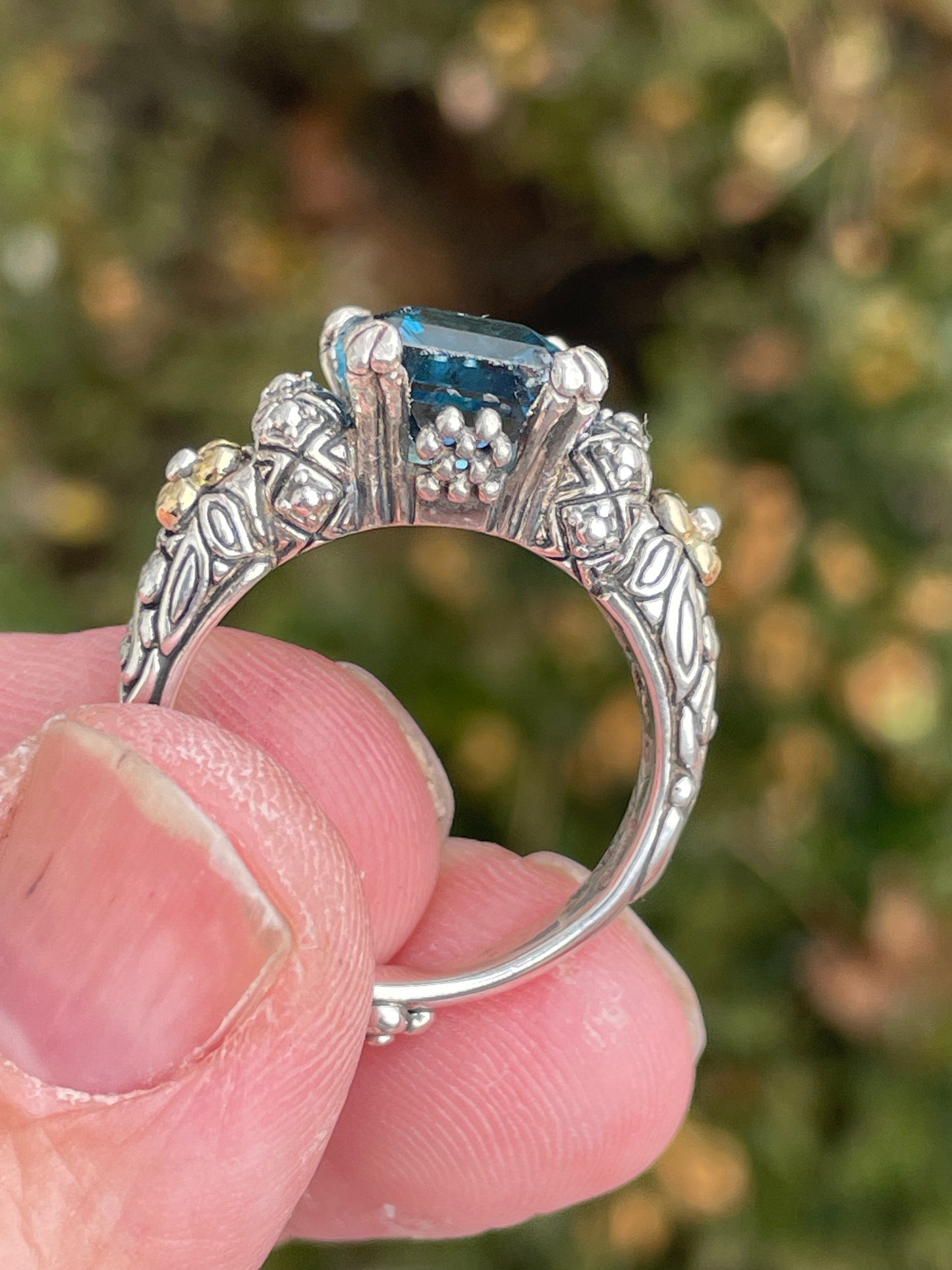 Designer Barbara Bixby London Blue Topaz 925 Silver & 18k Gold Ring