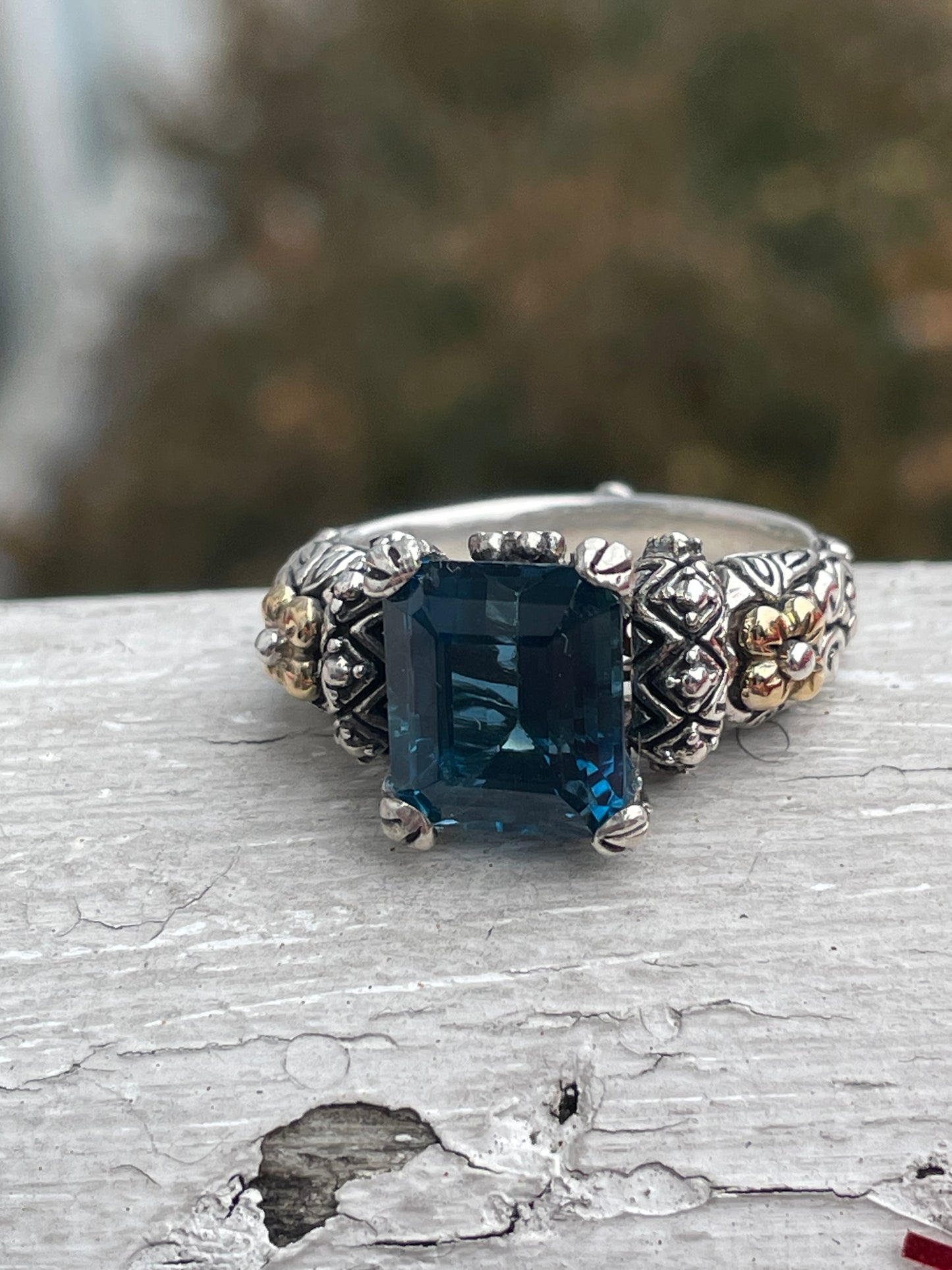 Designer Barbara Bixby London Blue Topaz 925 Silver & 18k Gold Ring