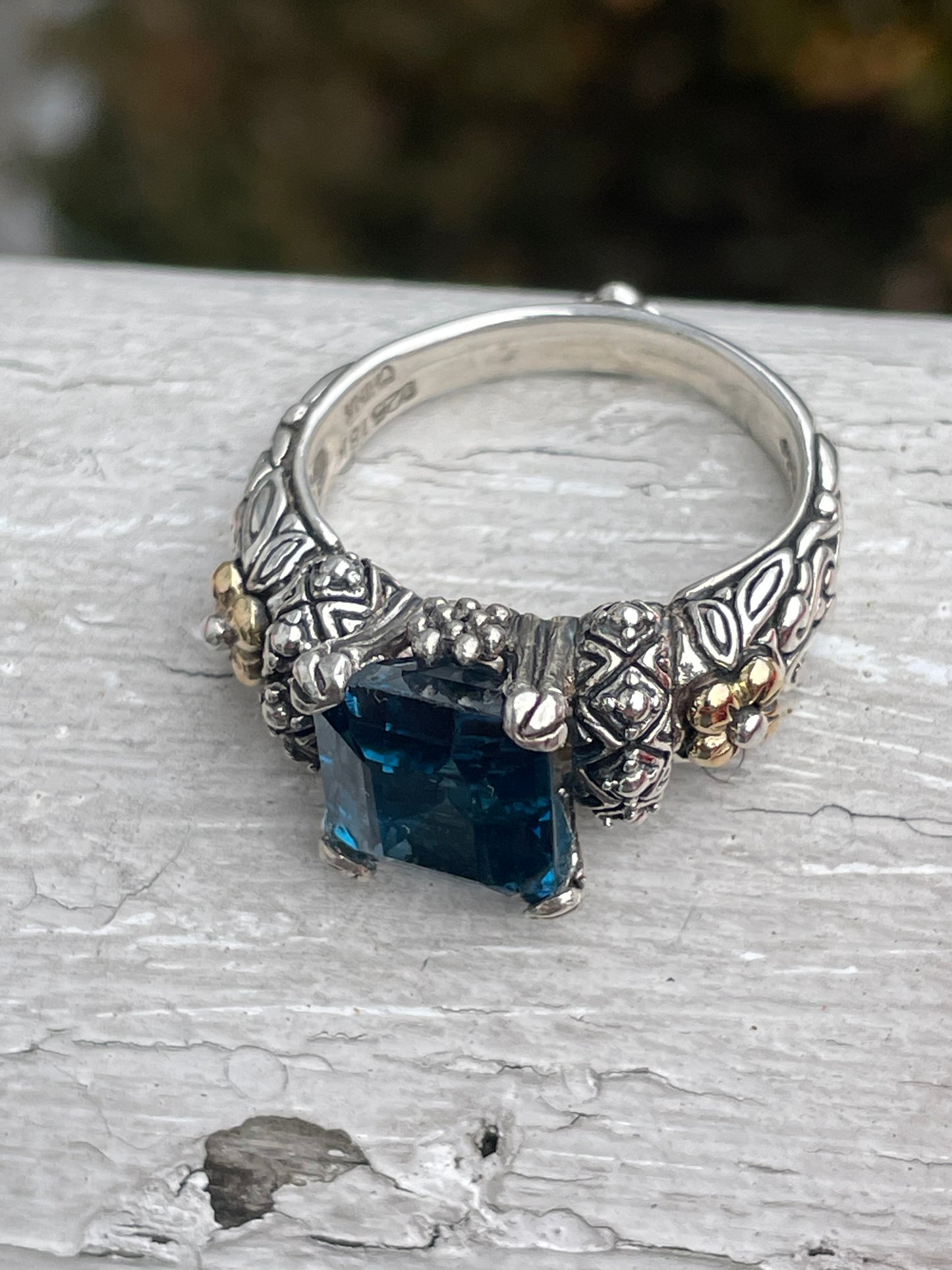 Designer Barbara Bixby London Blue Topaz 925 Silver & 18k Gold Ring