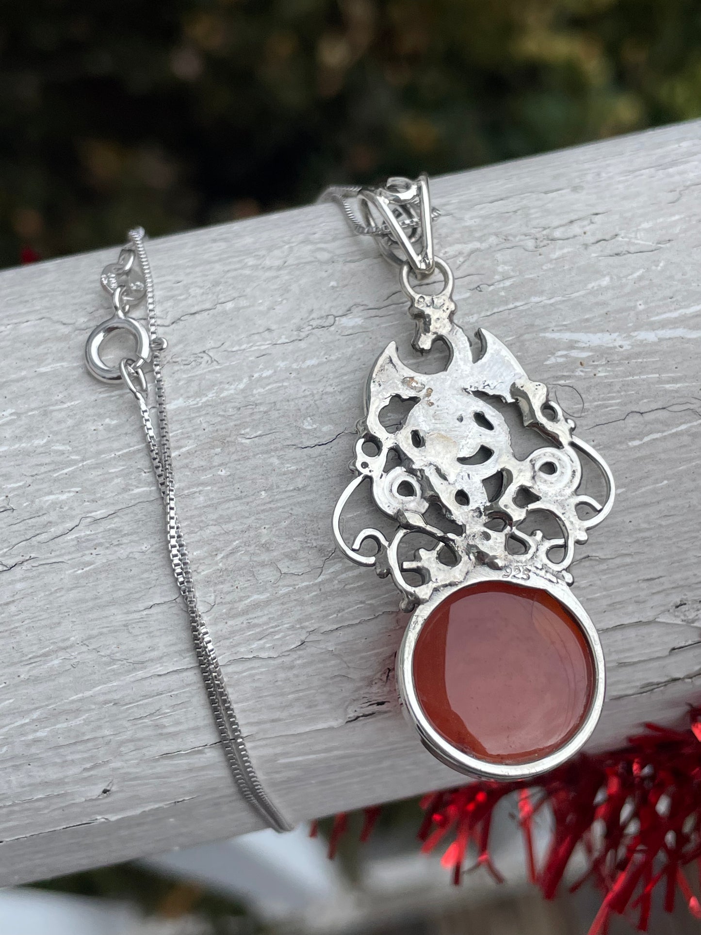925 Sterling Silver Carnelian Dragon Necklace