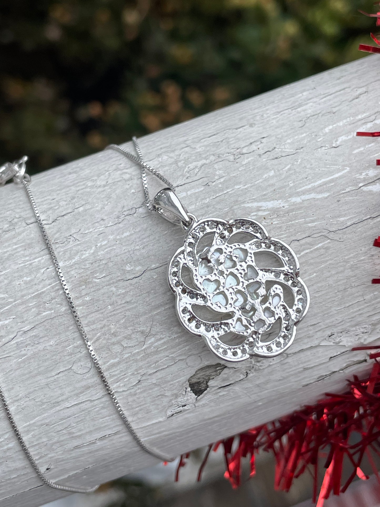 925 Sterling Silver Mother of Pearl Cameo & Cz Necklace
