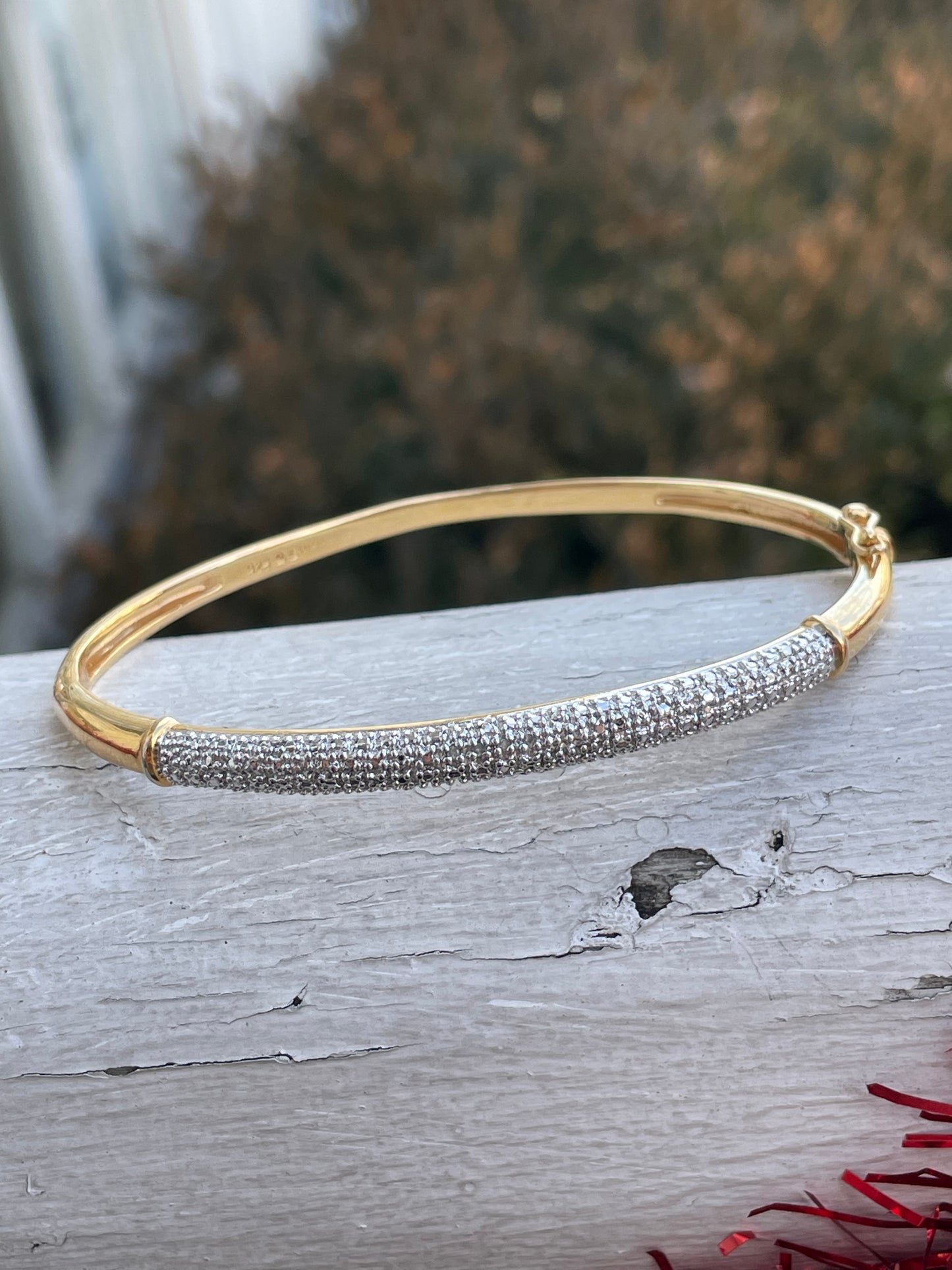 925 Sterling Silver Vermeil Diamond Bangle Bracelet