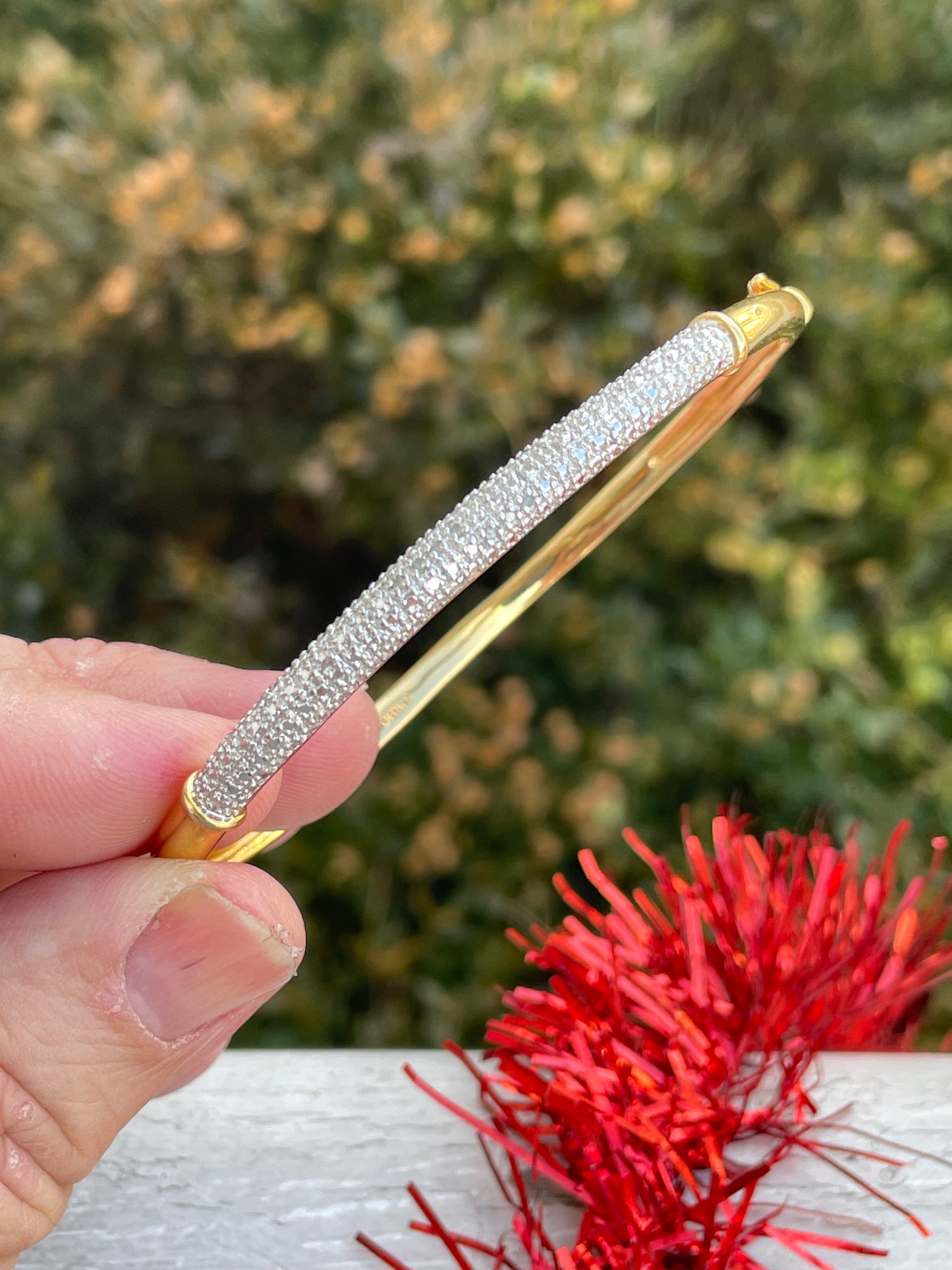 925 Sterling Silver Vermeil Diamond Bangle Bracelet
