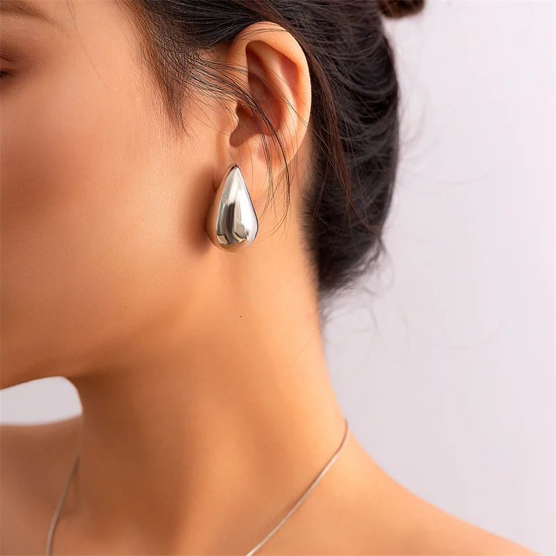 Bottega Drop Earrings Stainless Steel 3cm Chunky Dome Hoop