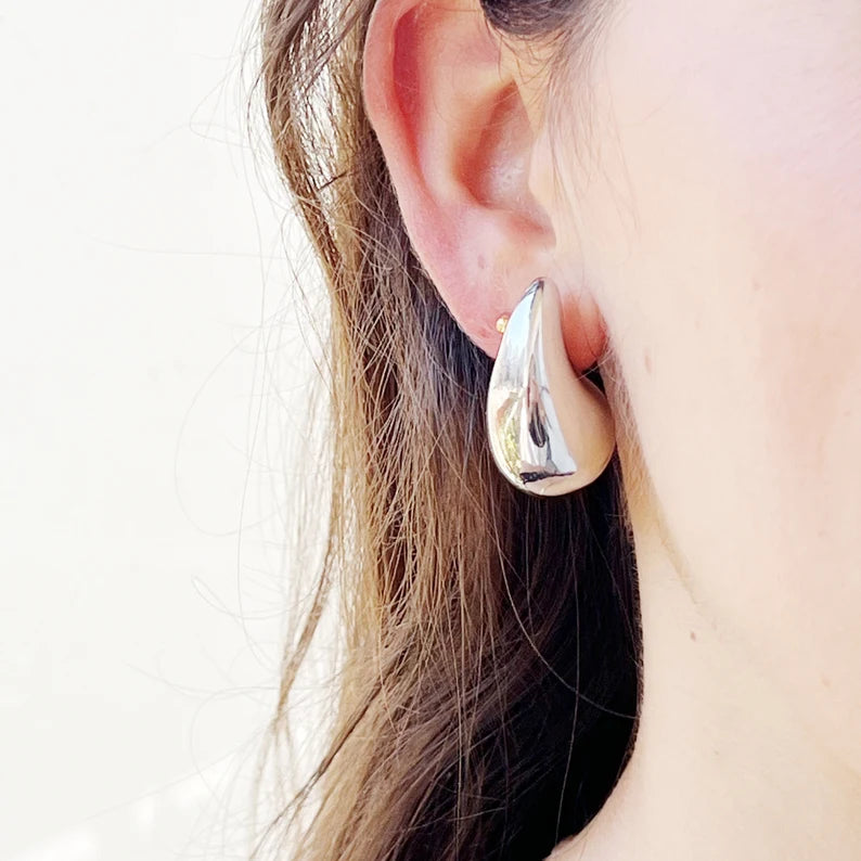Bottega Drop Earrings Stainless Steel 3cm Chunky Dome Hoop