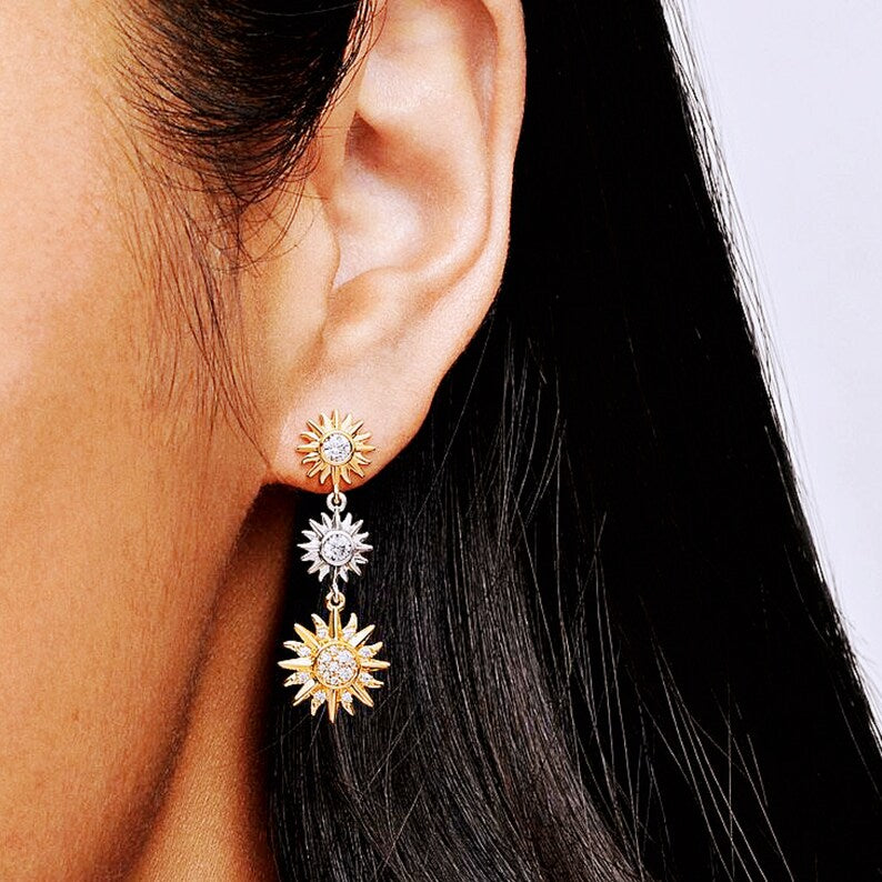 Pandora Asia Exclusive Two-tone Sparkling Triple Sun Drop Earrings