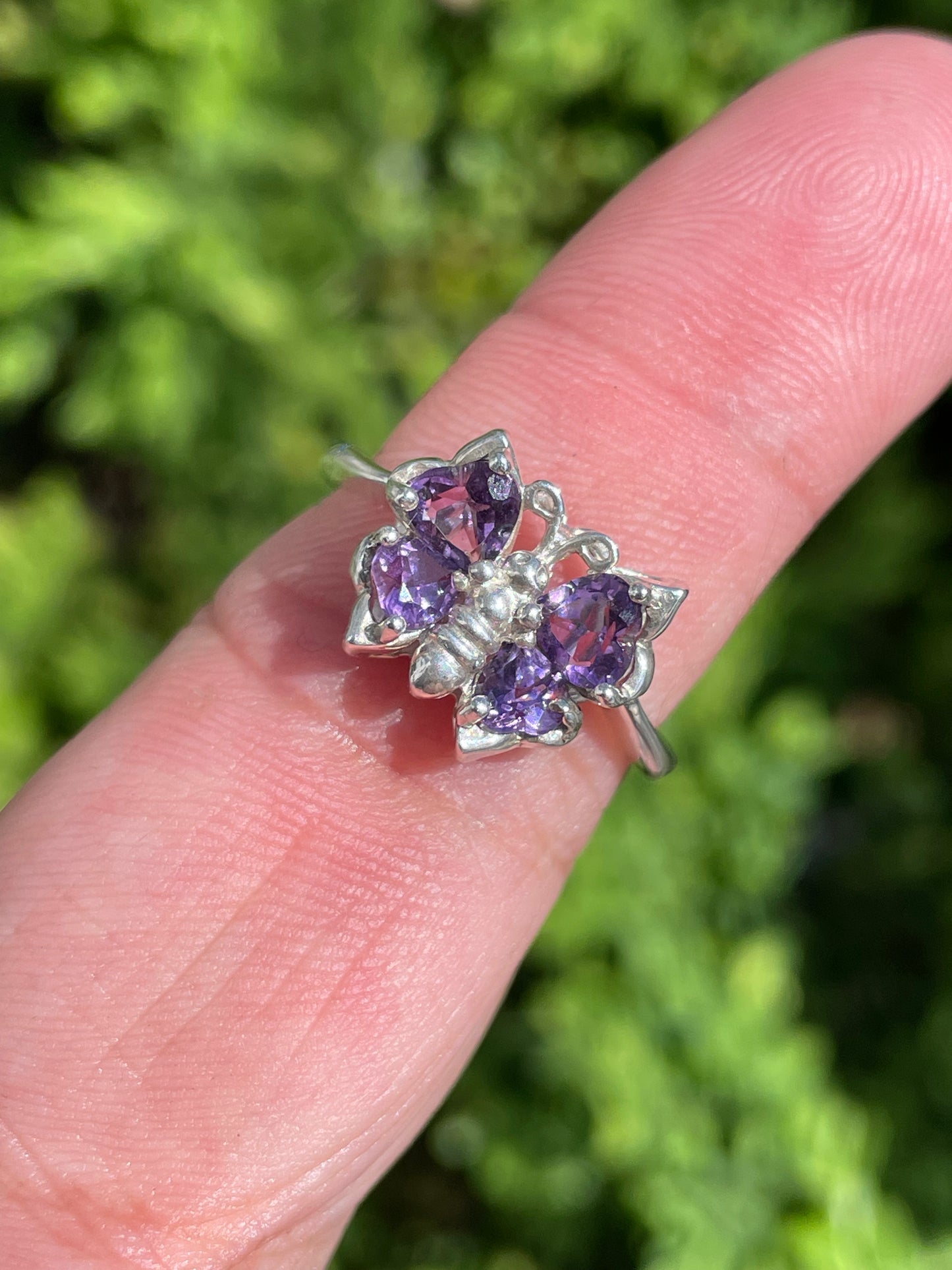 925 Sterling Silver Amethyst Winged Butterfly Ring