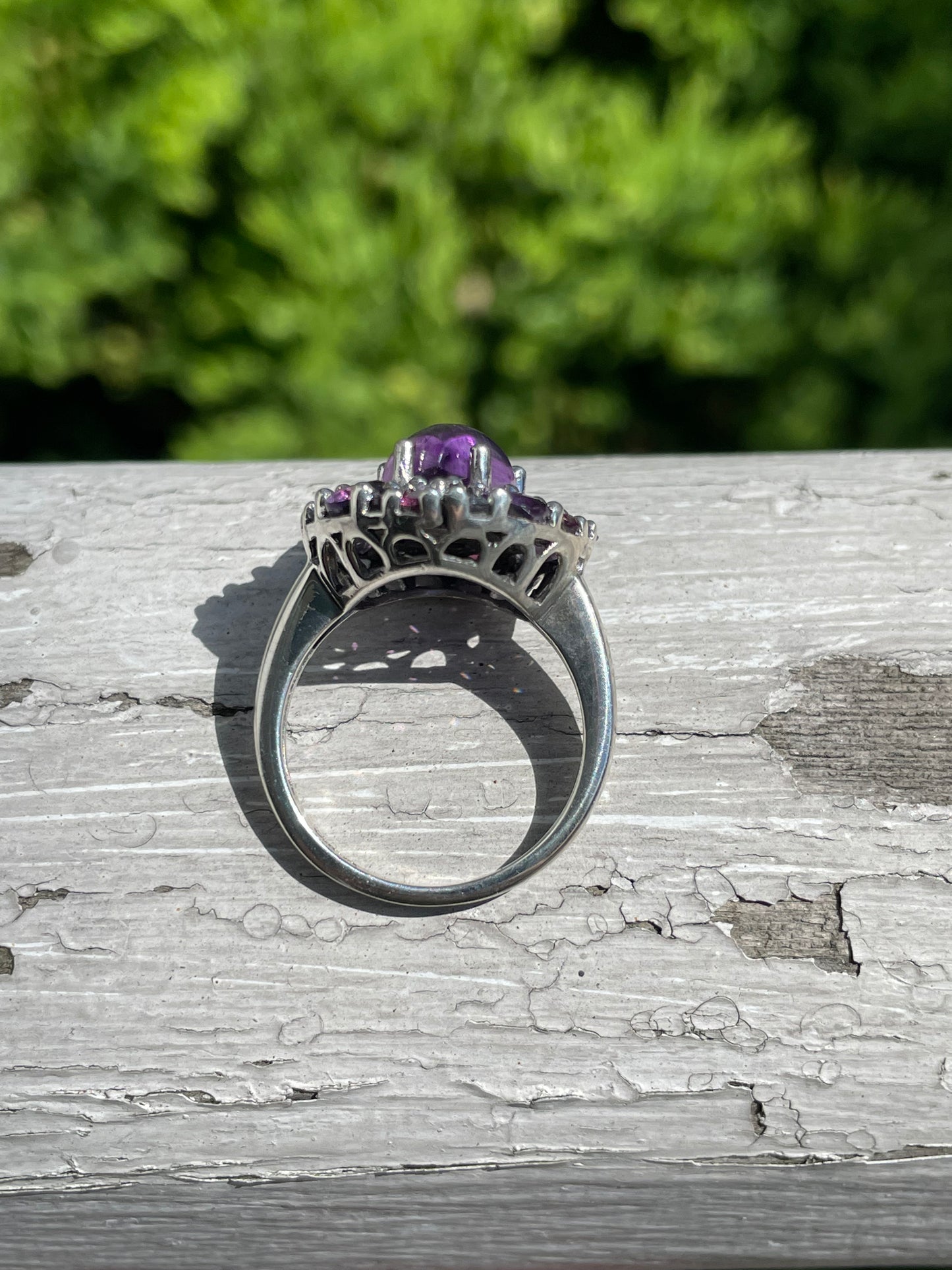 925 Sterling Silver Amethyst Tanzanite & Rhodolite Cluster Ring