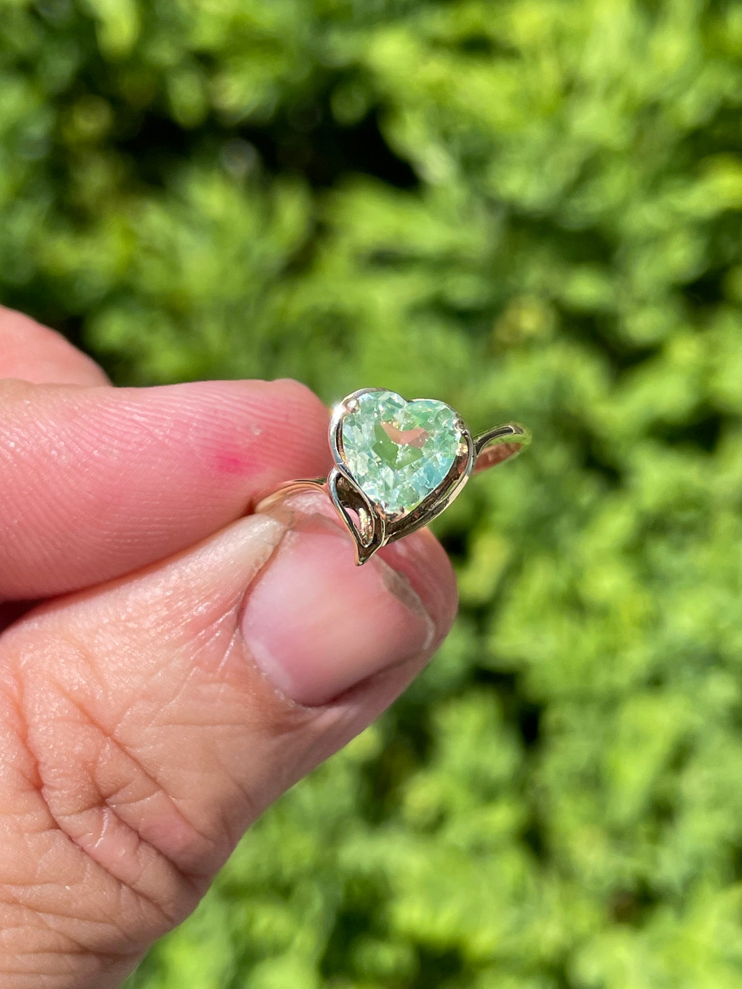 14k Gold Heart Shape Green Amethyst Ring