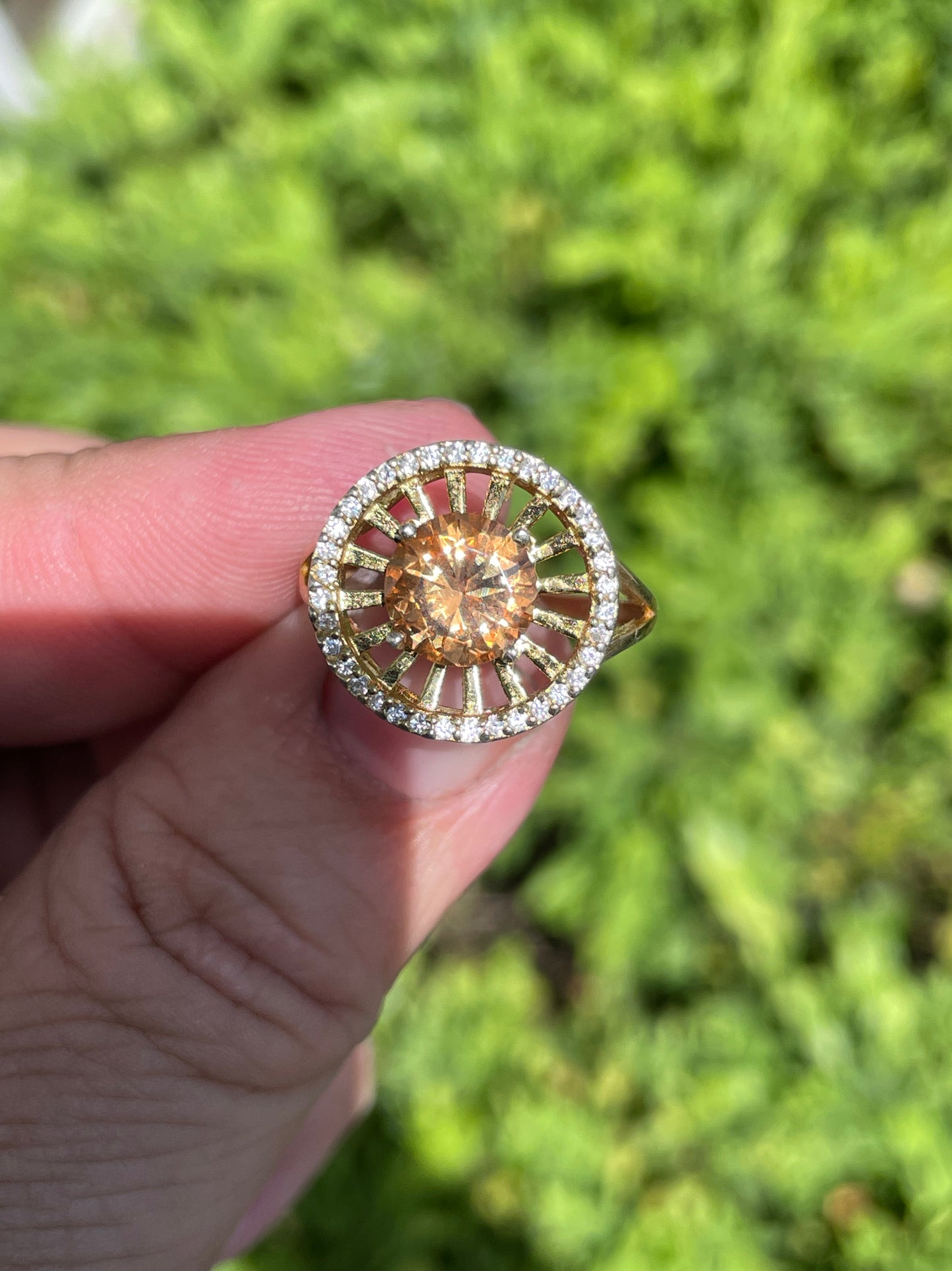 925 Sterling Silver Vermeil Sunshine Radiance Honey Citrine & Cz Ring