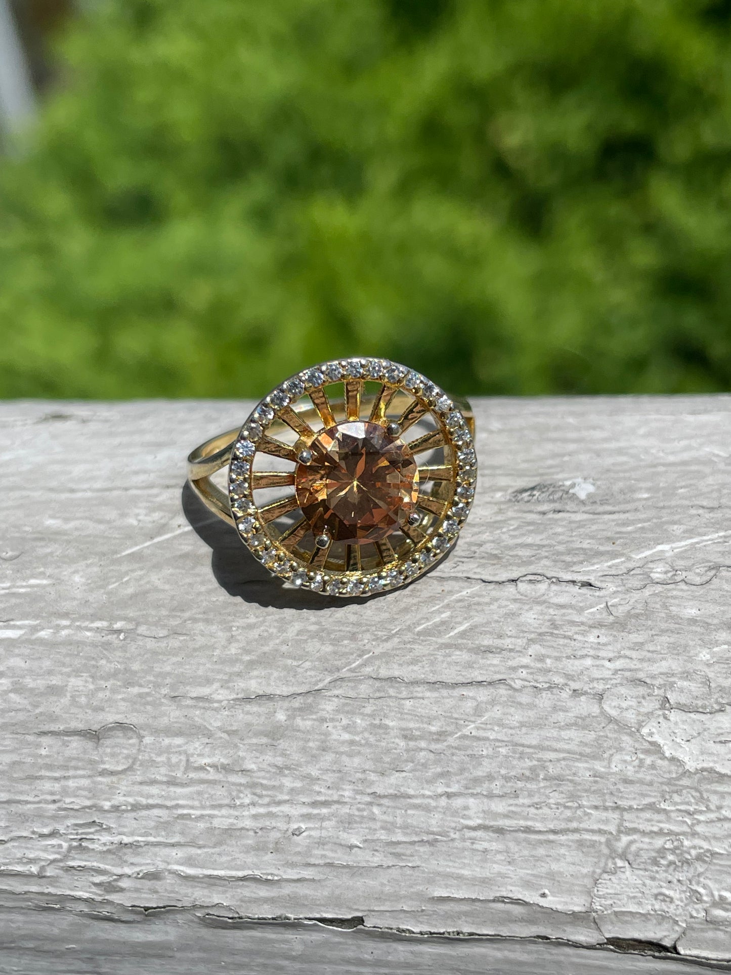 925 Sterling Silver Vermeil Sunshine Radiance Honey Citrine & Cz Ring
