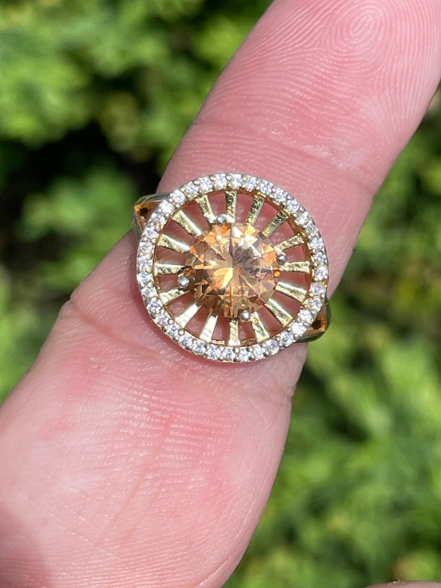 925 Sterling Silver Vermeil Sunshine Radiance Honey Citrine & Cz Ring