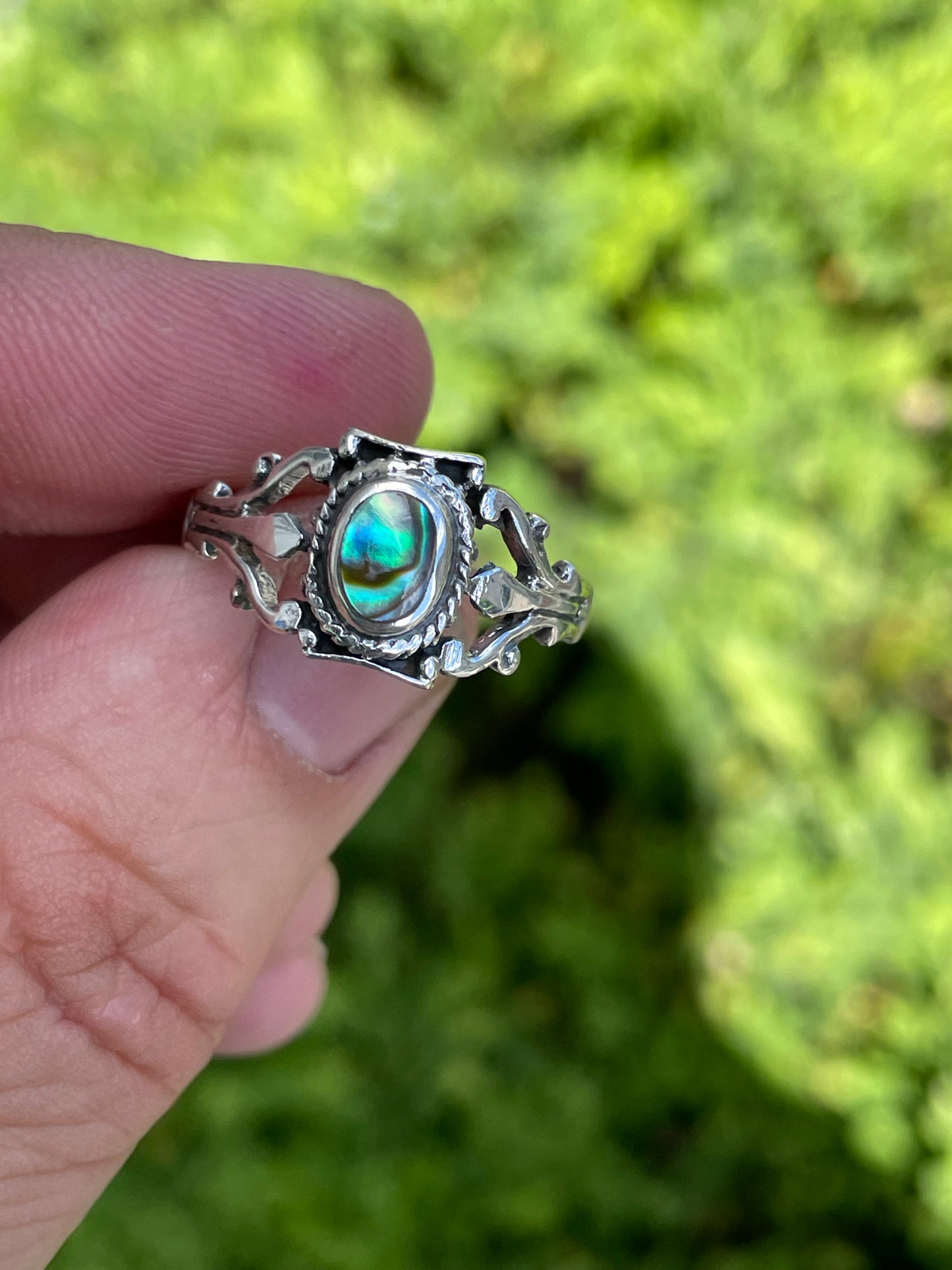 925 Sterling Silver Abalone Filigree Ring