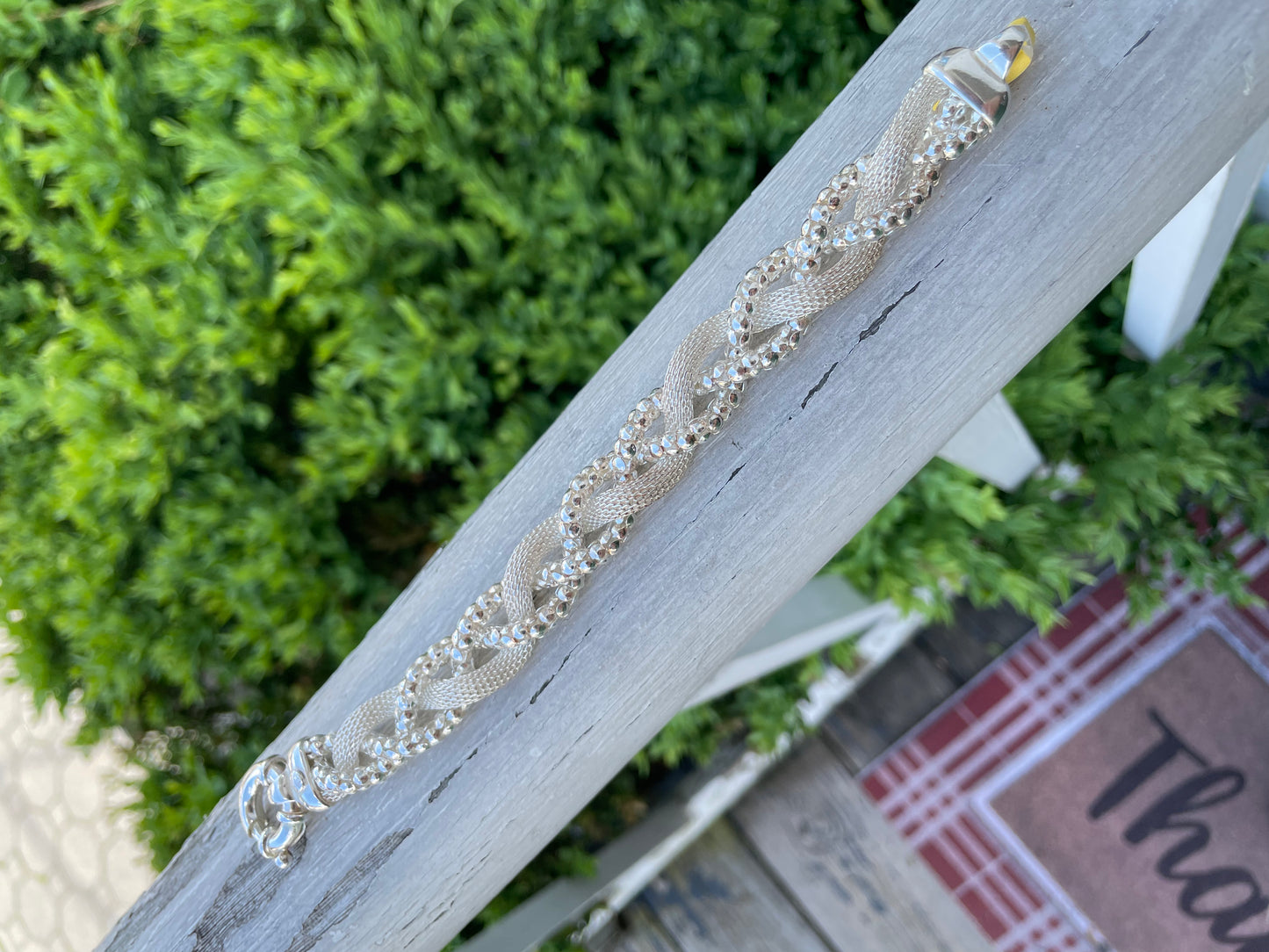 925 Sterling Silver Braided Popcorn & Wheaton Link Bracelet