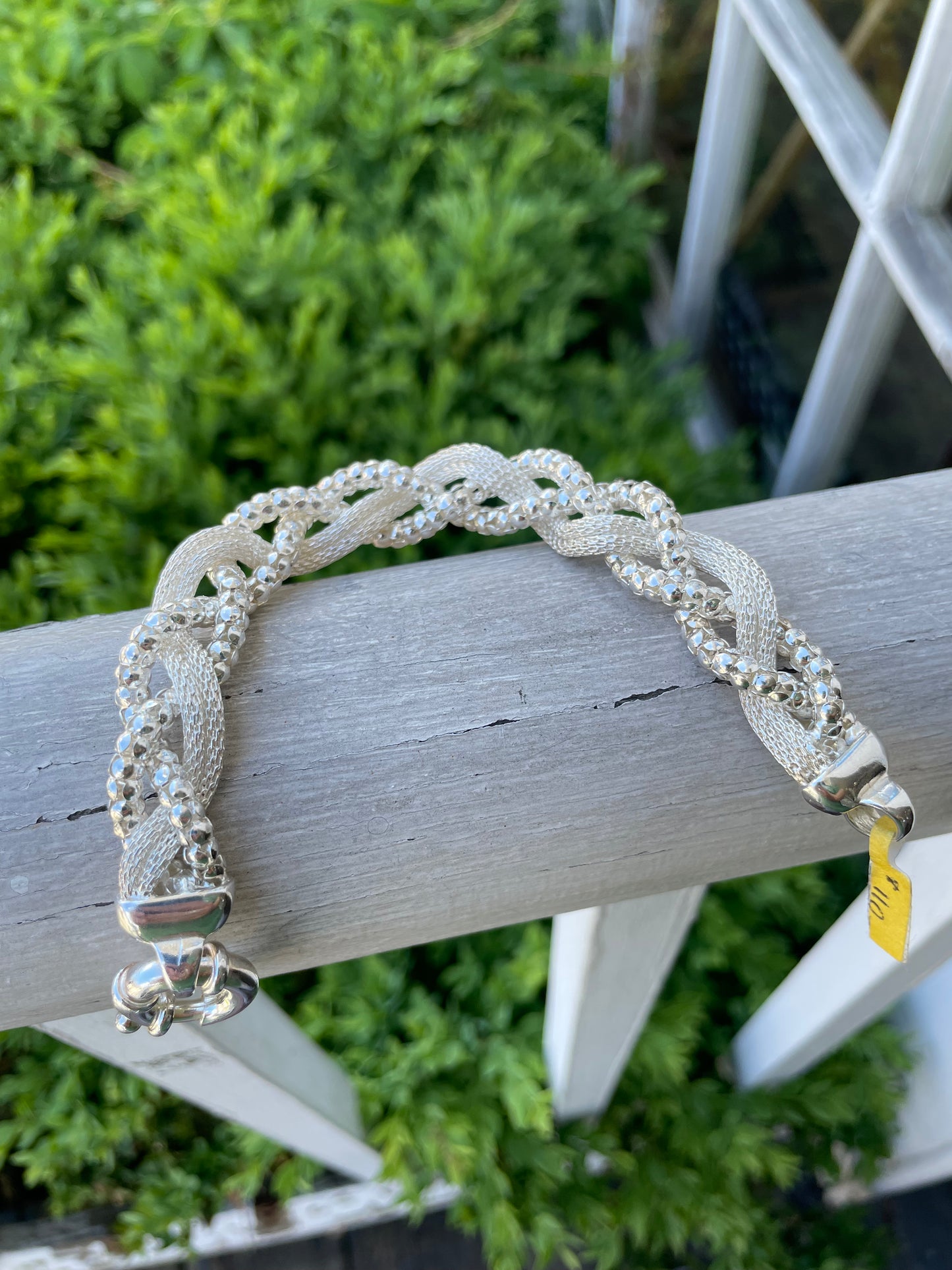 925 Sterling Silver Braided Popcorn & Wheaton Link Bracelet