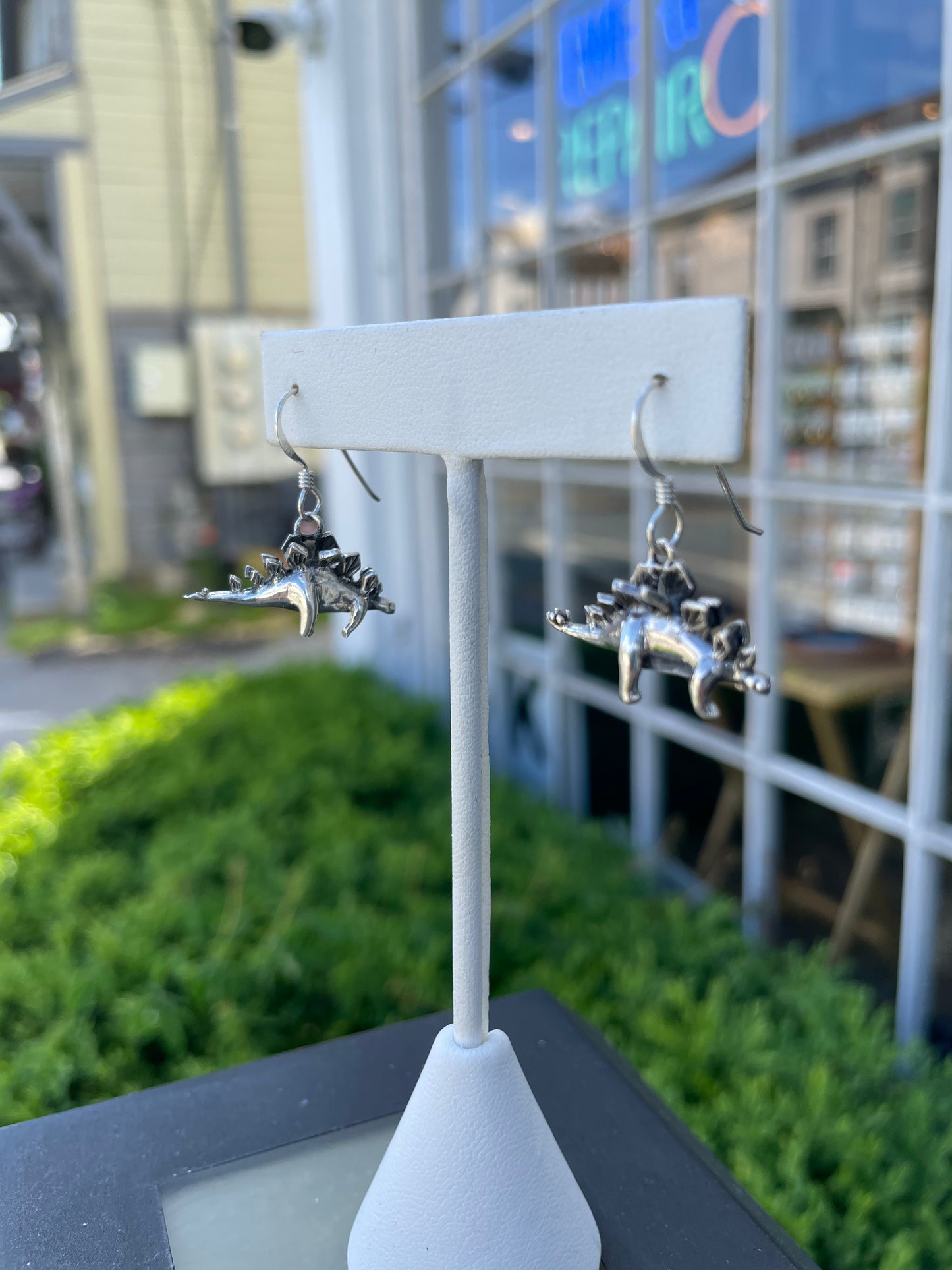 925 Sterling Silver Stegosaurus Dangle Earrings