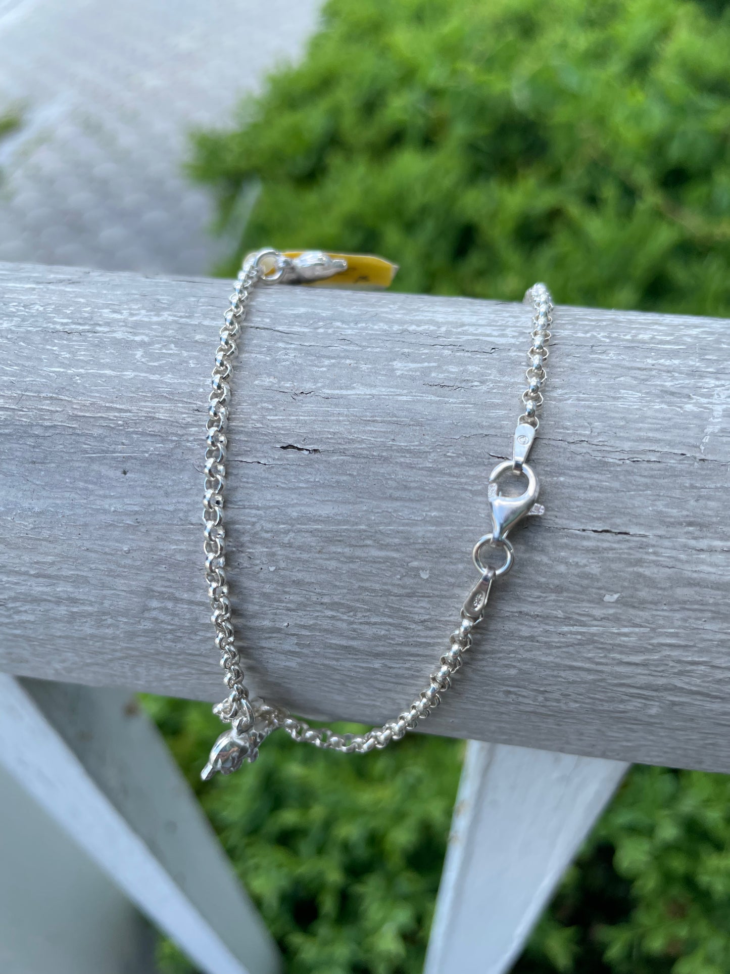 925 Sterling Silver Elephant Charms Rolo Link Anklet