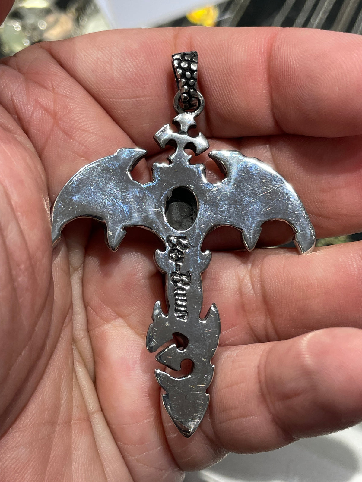 Stainless Steel Bat Cross Pendant