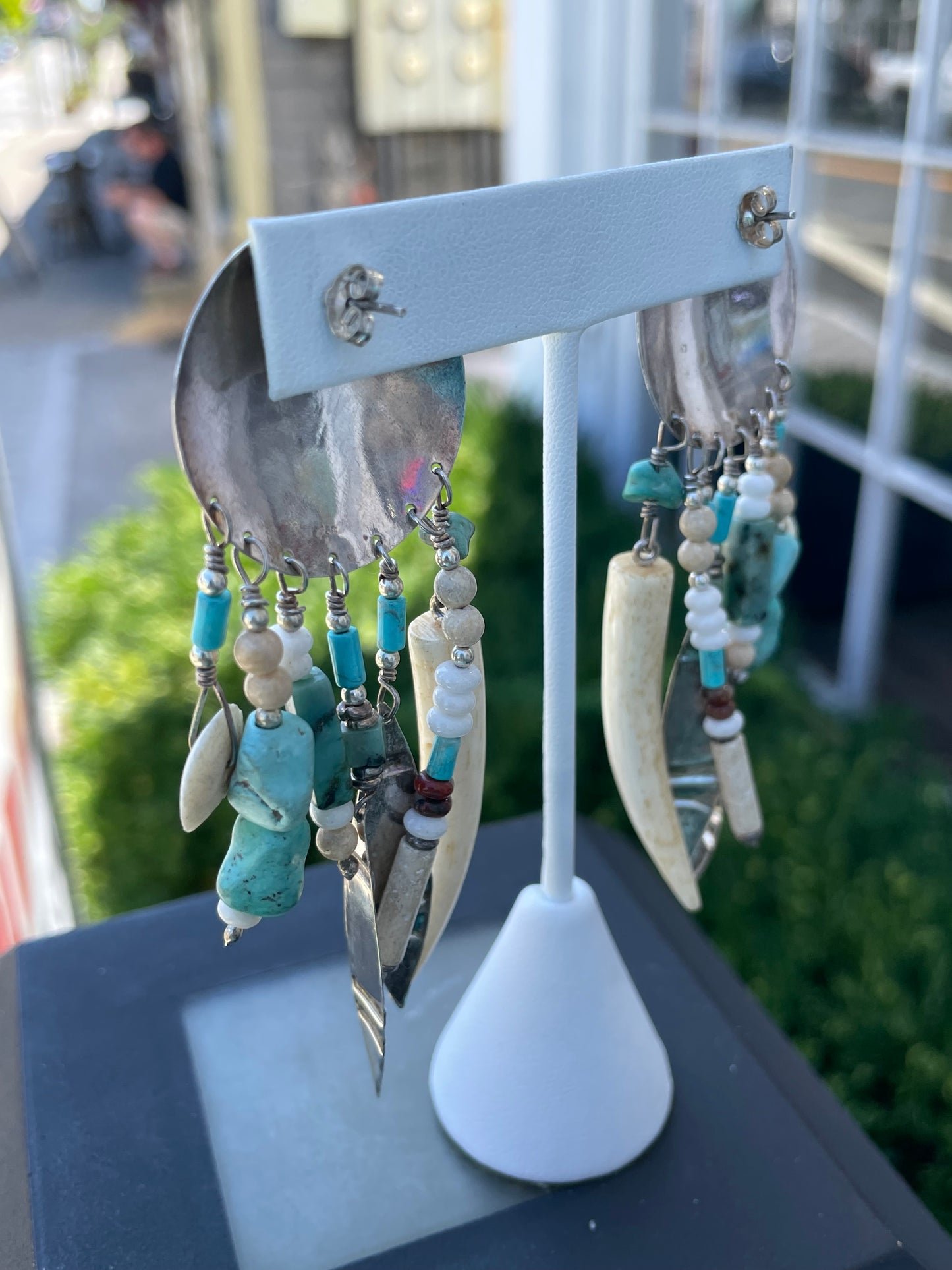925 Sterling Silver Indigenous Southwest American Turquoise Bone Earrings