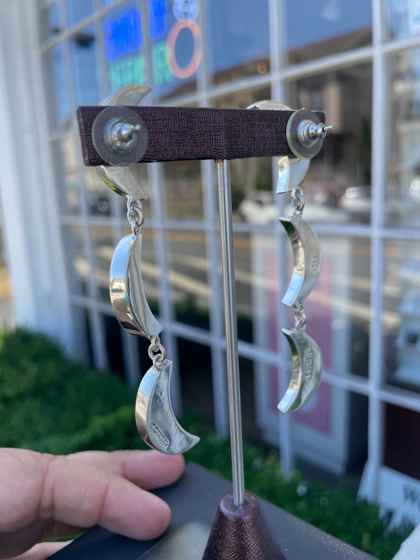 925 Sterling Silver Crescent Moon 3 Tier Drop Earrings