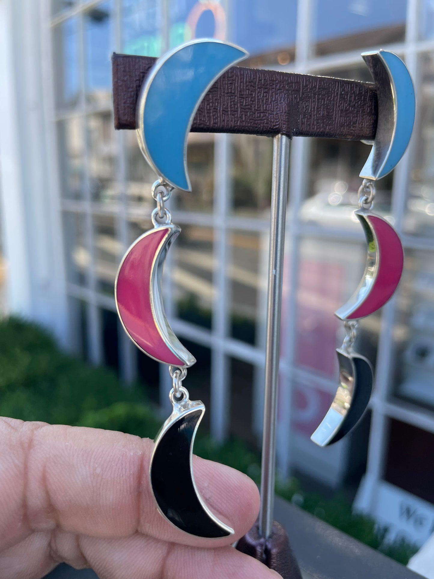 925 Sterling Silver Crescent Moon 3 Tier Drop Earrings