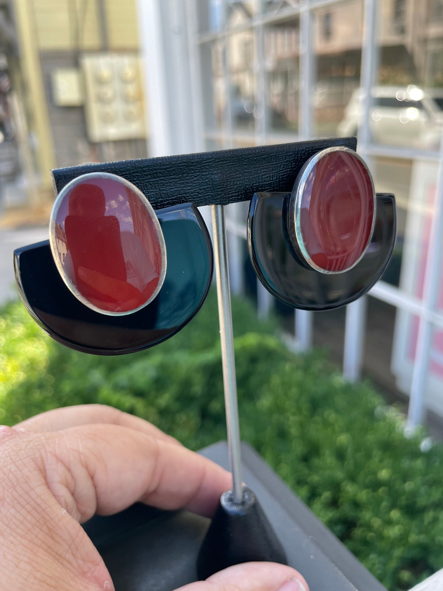 925 Sterling Silver Carnelian & Onyx Statement Earrings