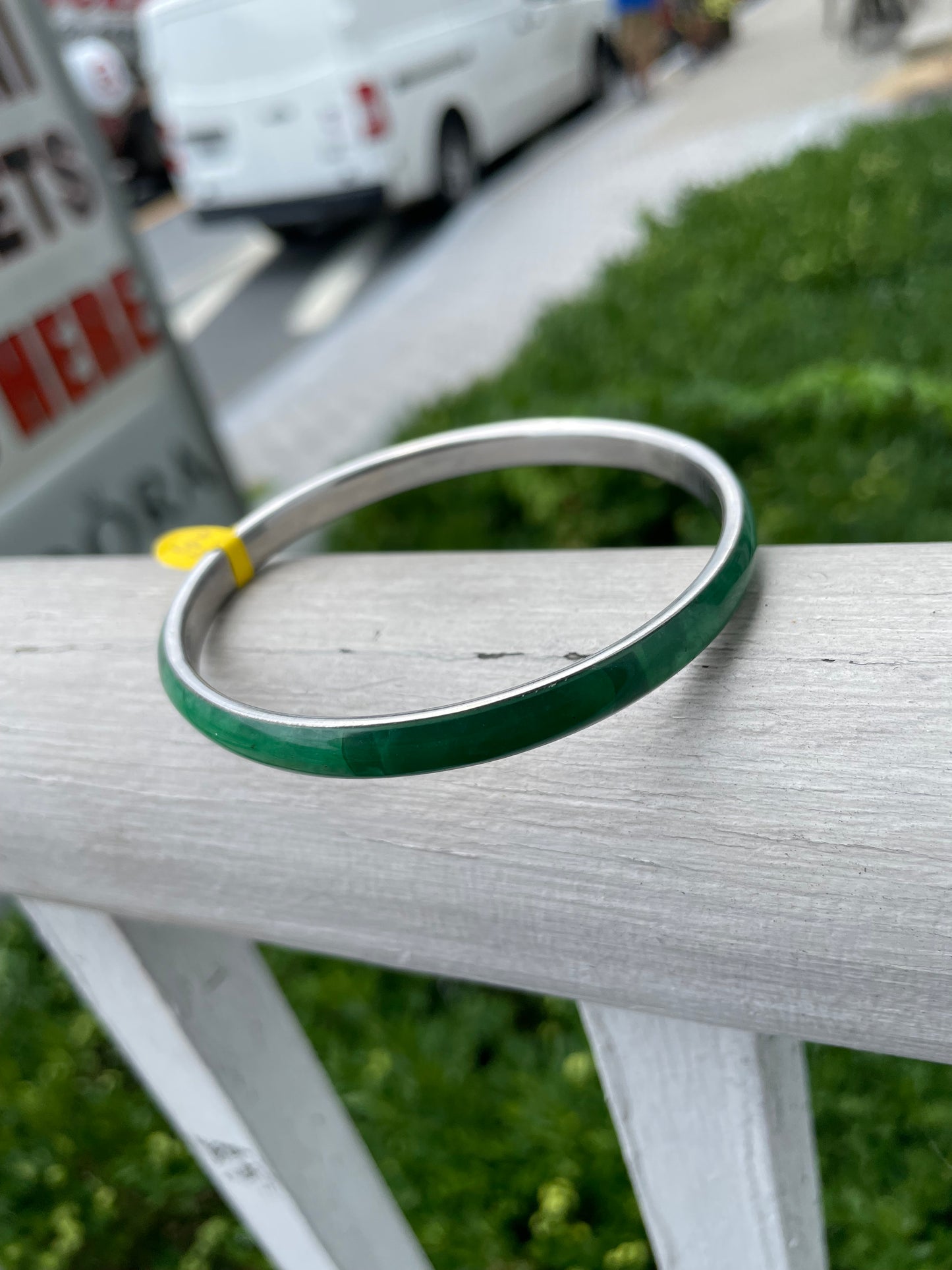 925 Sterling Silver Solid Aventurine Bangle Bracelet 8.25"