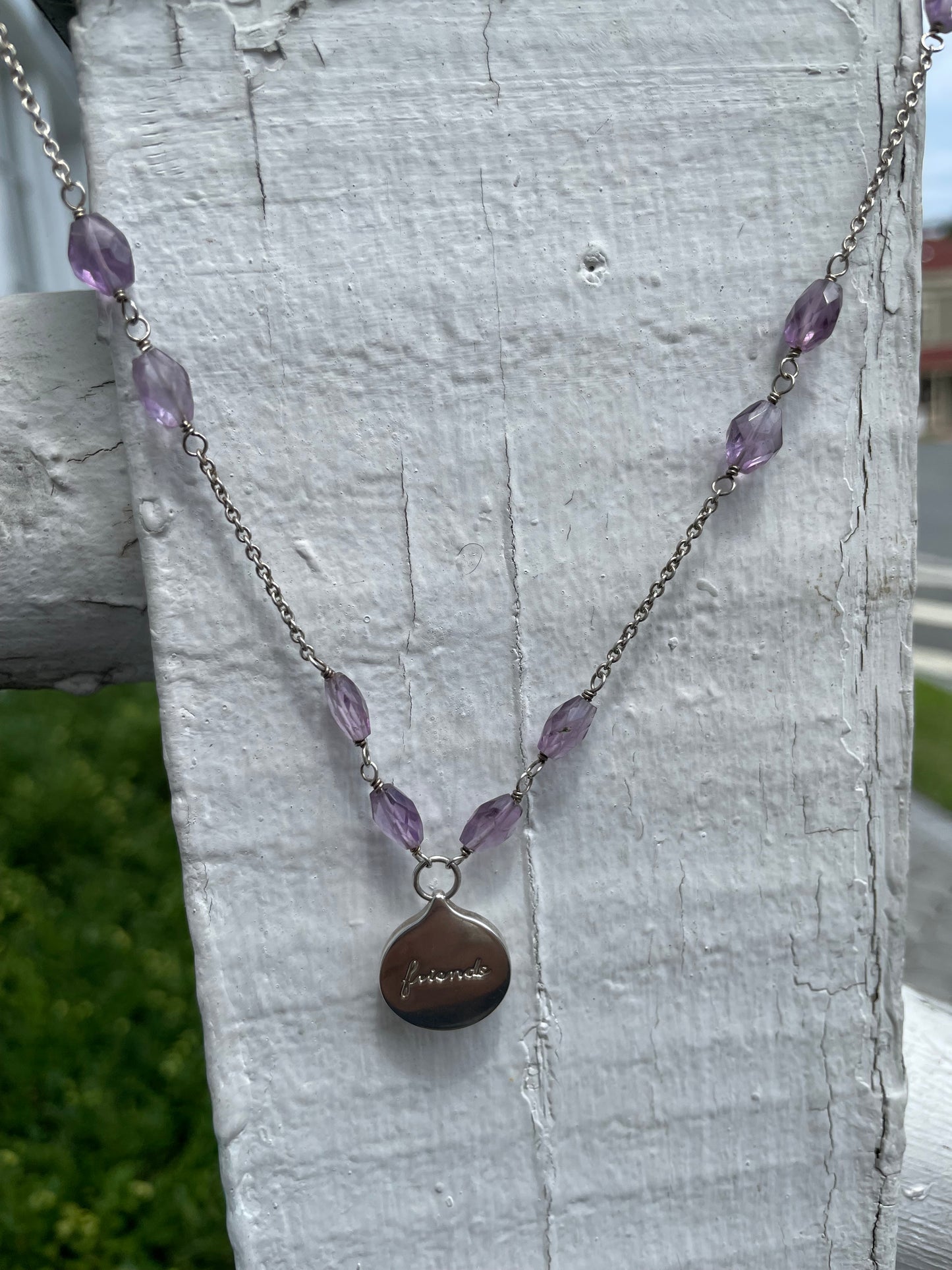 925 Sterling Silver Rare Friends Sanskrit Amethyst Necklace
