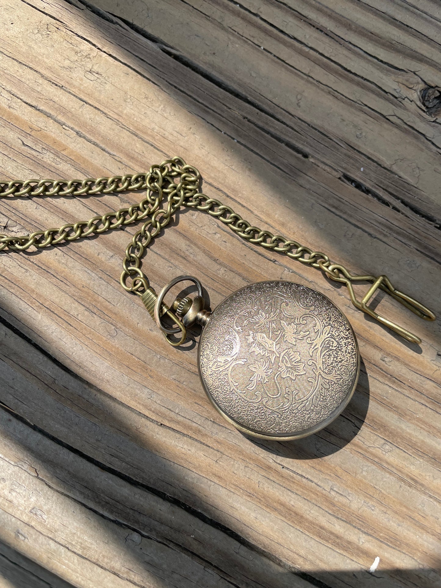 Green Aventurine Stone Brass Pocketwatch with belt clip