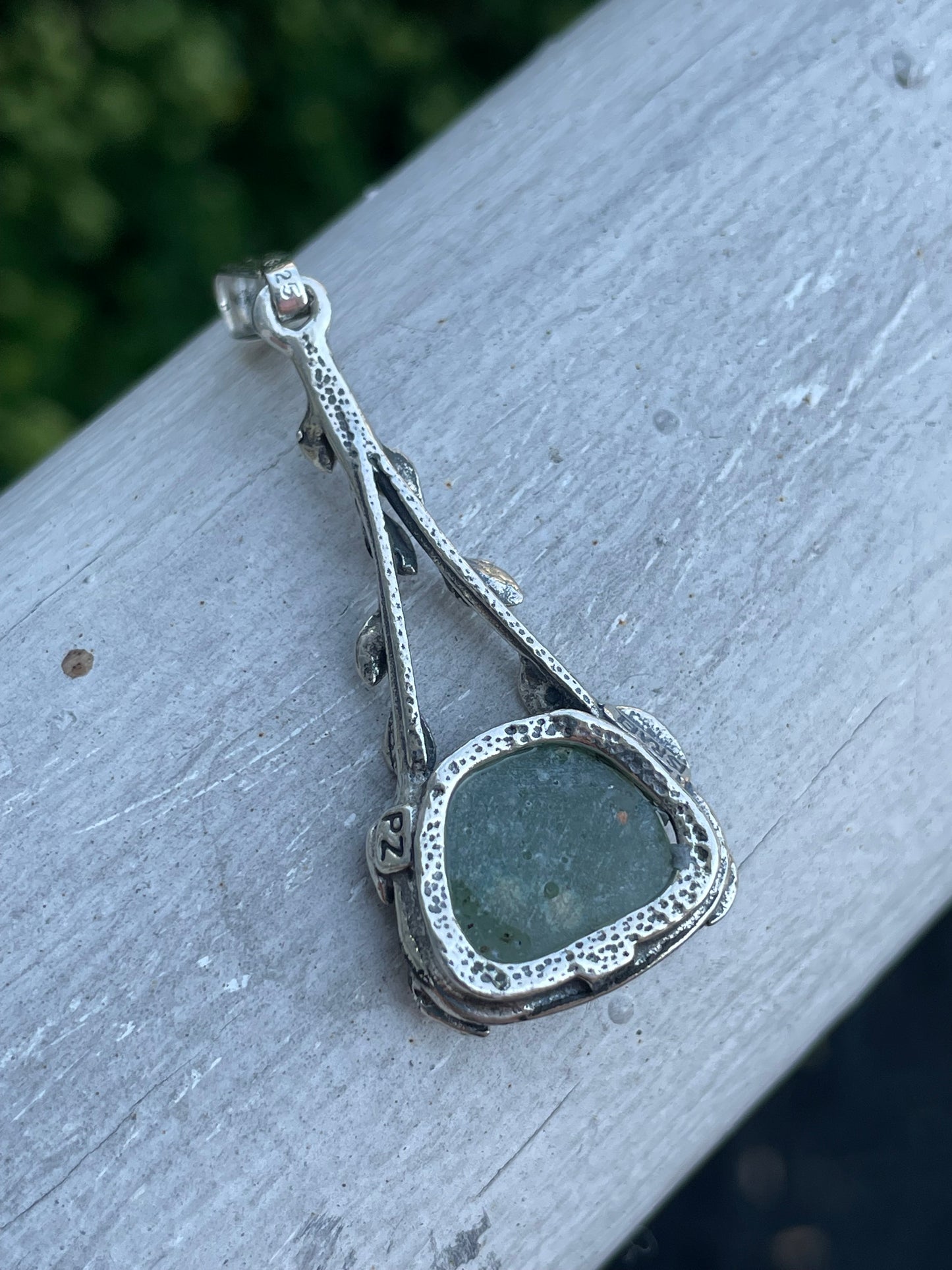 925 Sterling Silver Prehnite Tree Leaf Nature Setting Pendant
