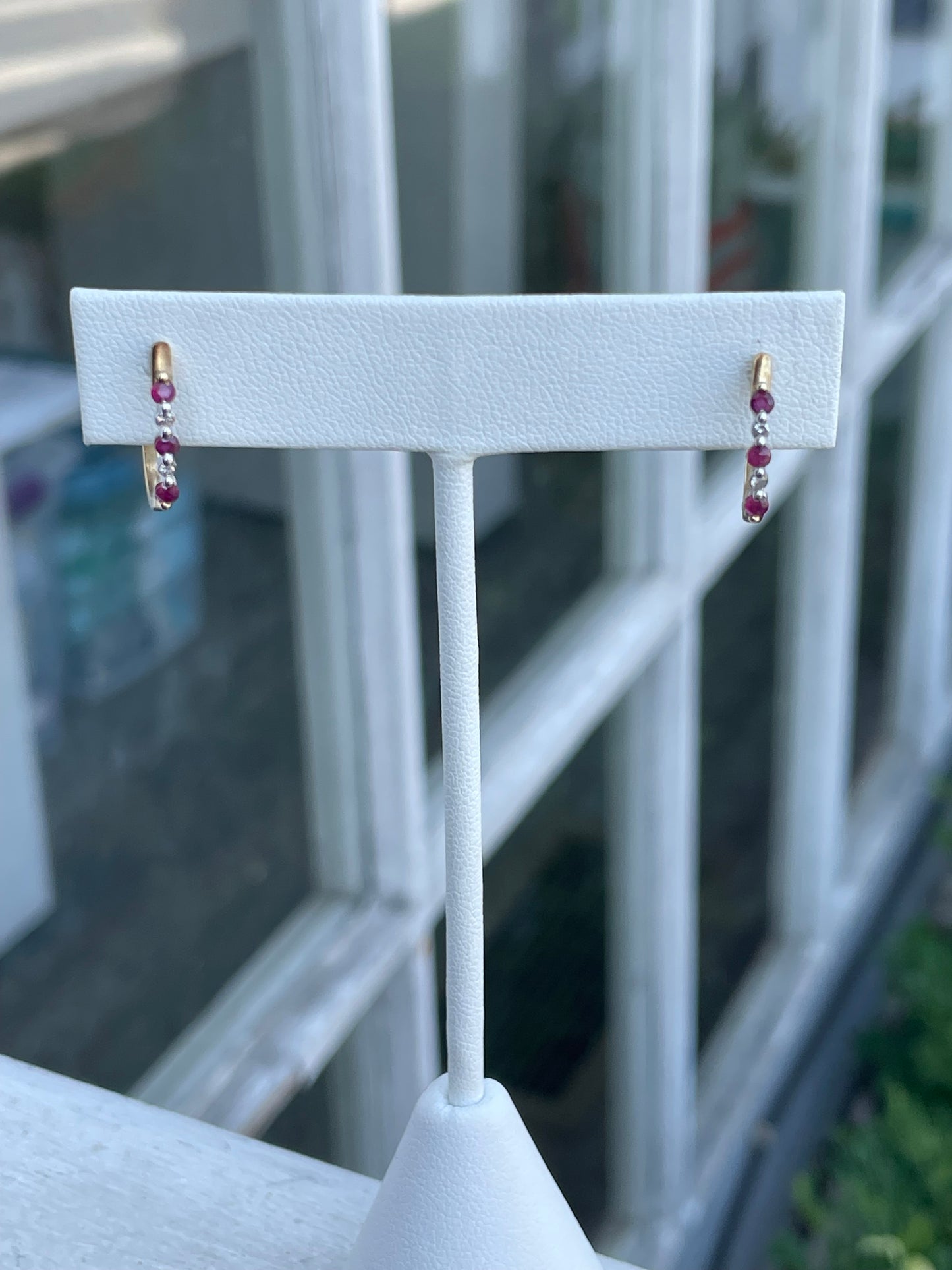 10k Gold Ruby & Diamond Hoop Earrings