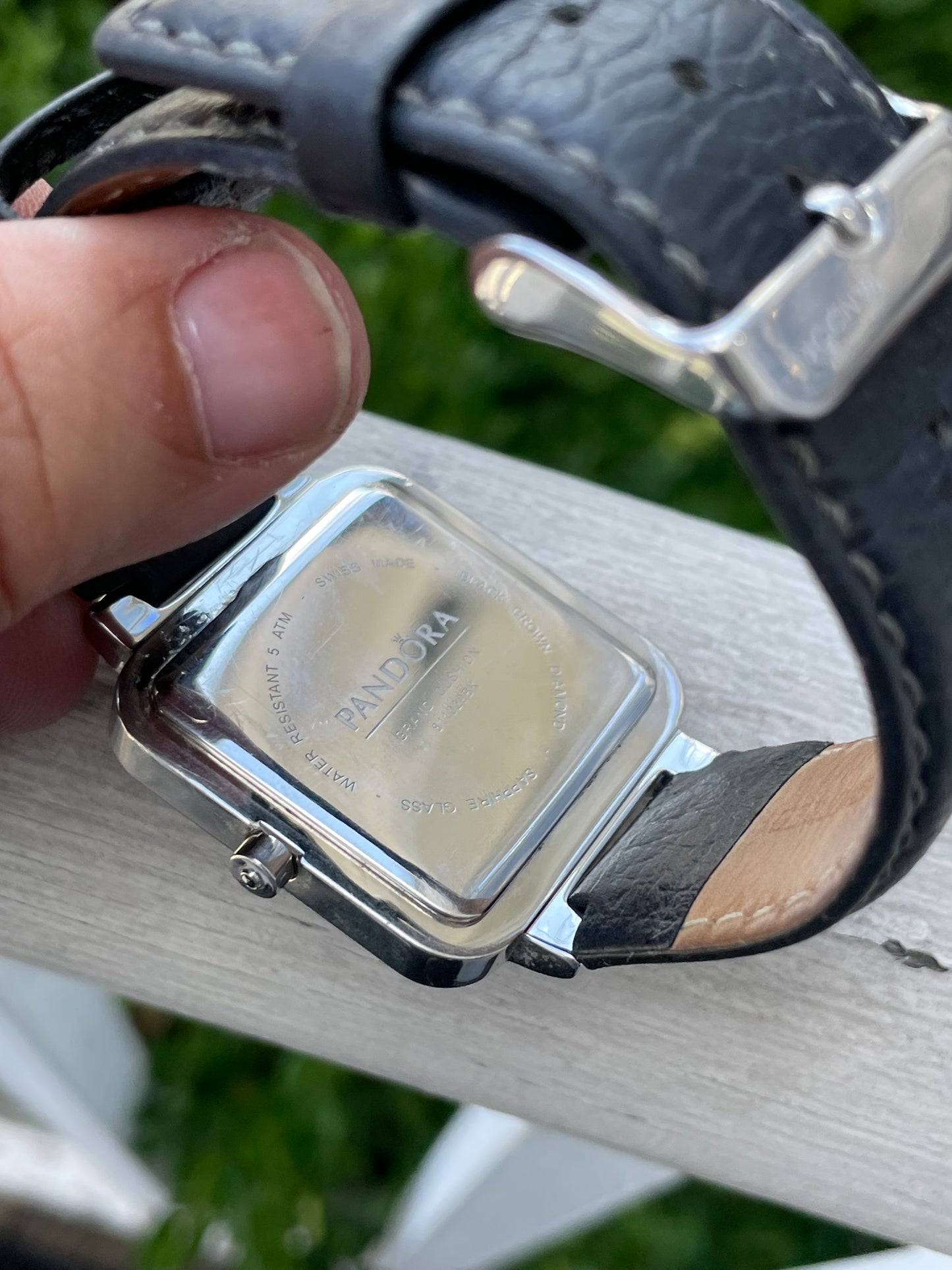 Pandora Liquid Silver Black Leather Watch